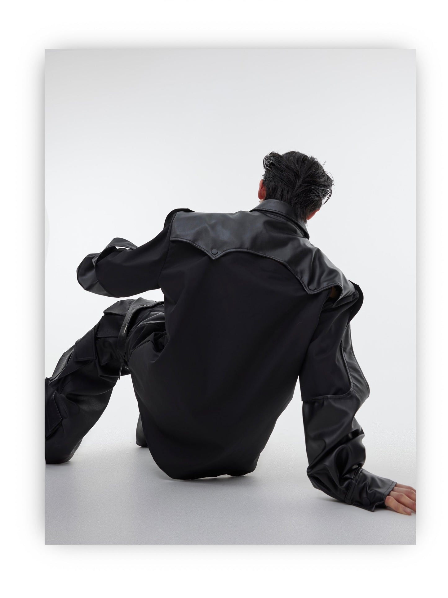 Leather Combination Spliced Long Sleeve Shirt | ARGUE CULTURE Collection [H440]