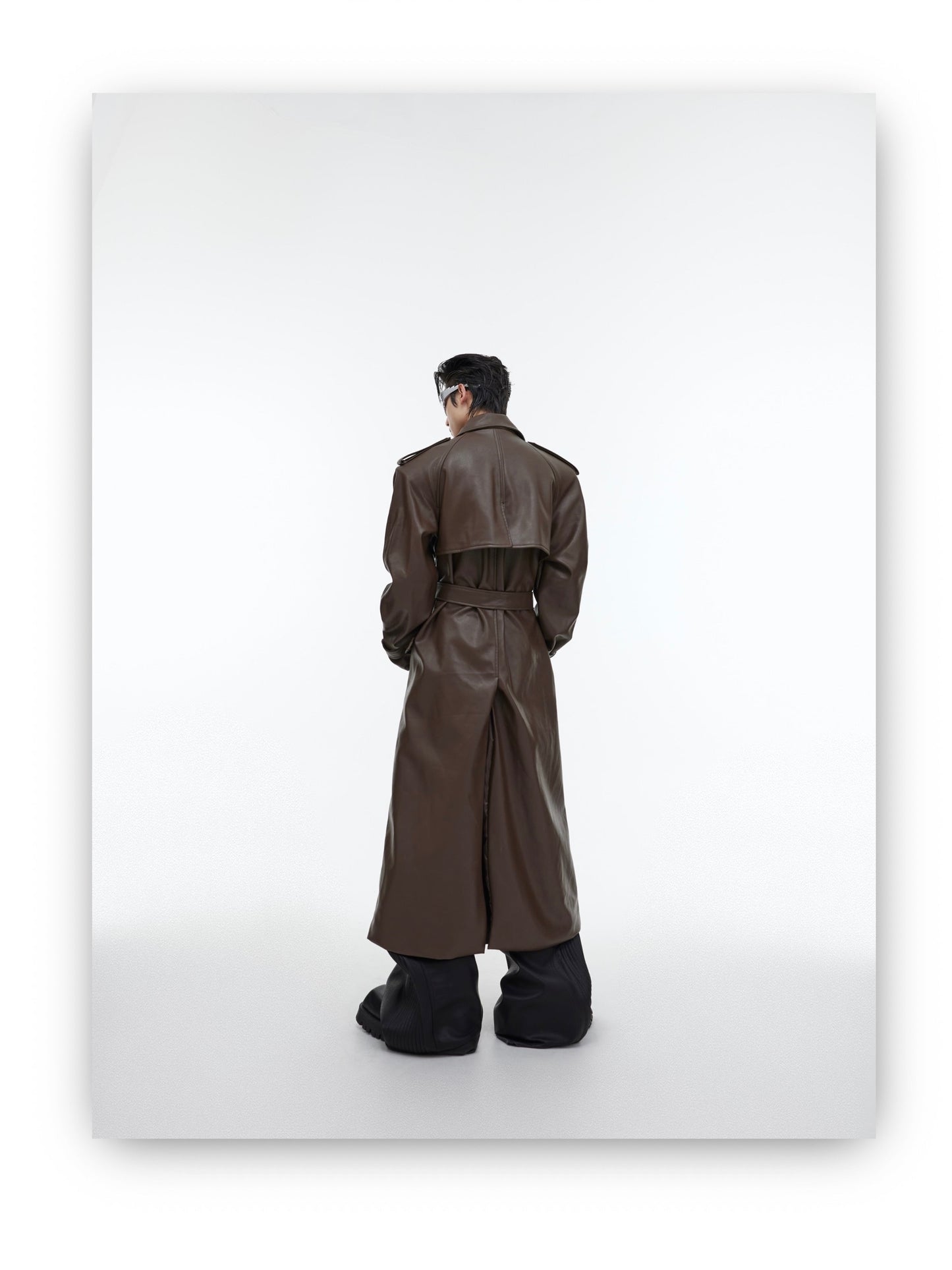 Belted Long Vegan Leather Coat | ARGUE CULTURE Collection [H448]