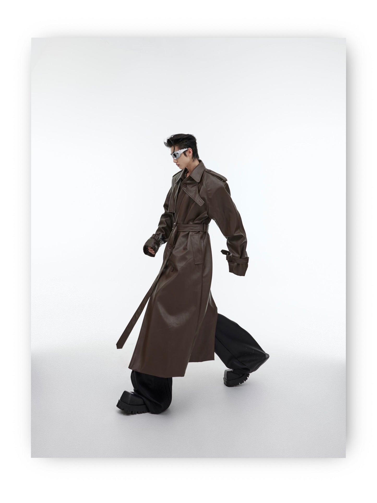 Belted Long Vegan Leather Coat | ARGUE CULTURE Collection [H448]