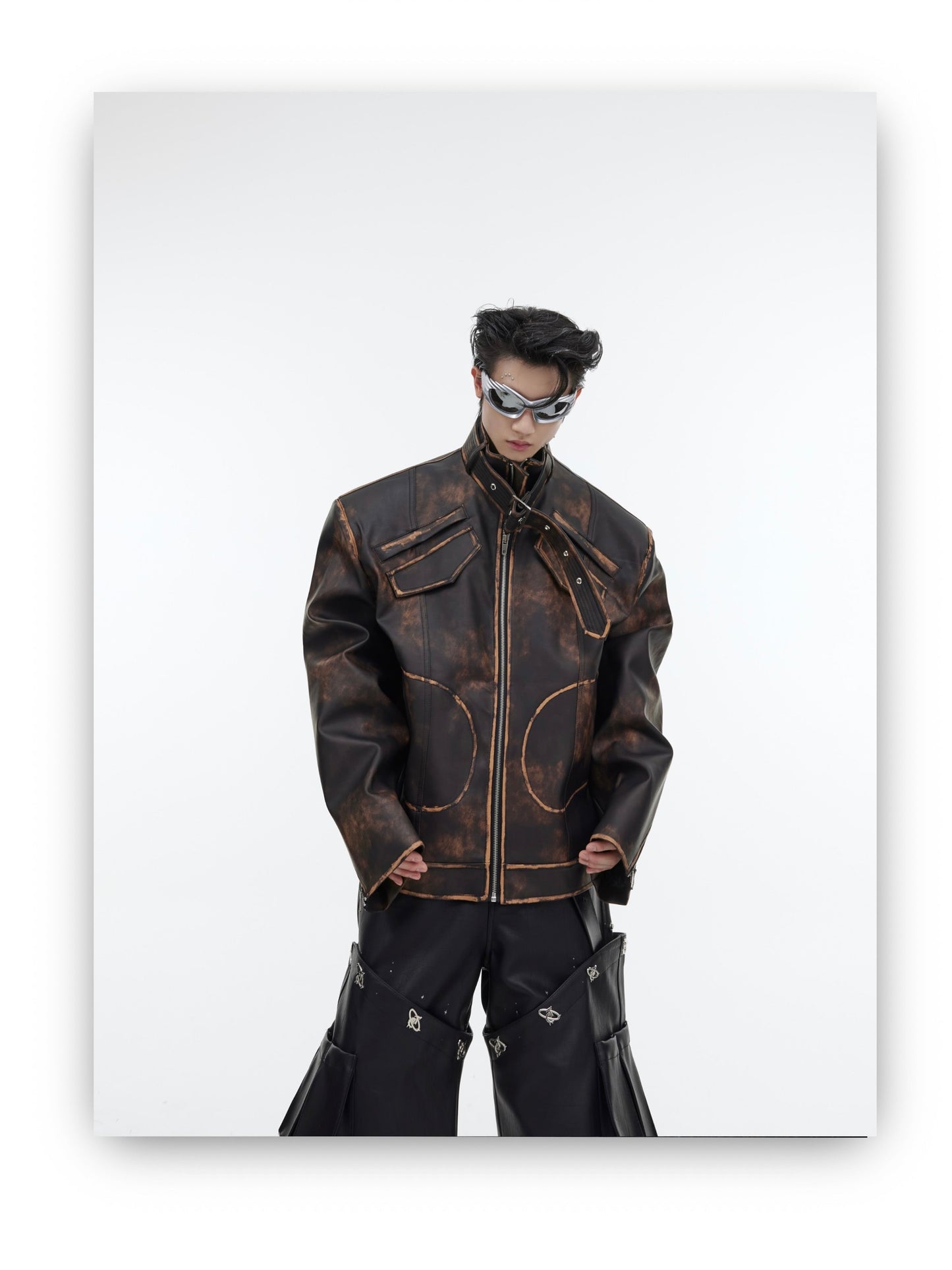 Dystopian Retro distressed Vegan Leather Jacket | ARGUE CULTURE Collection [H438]