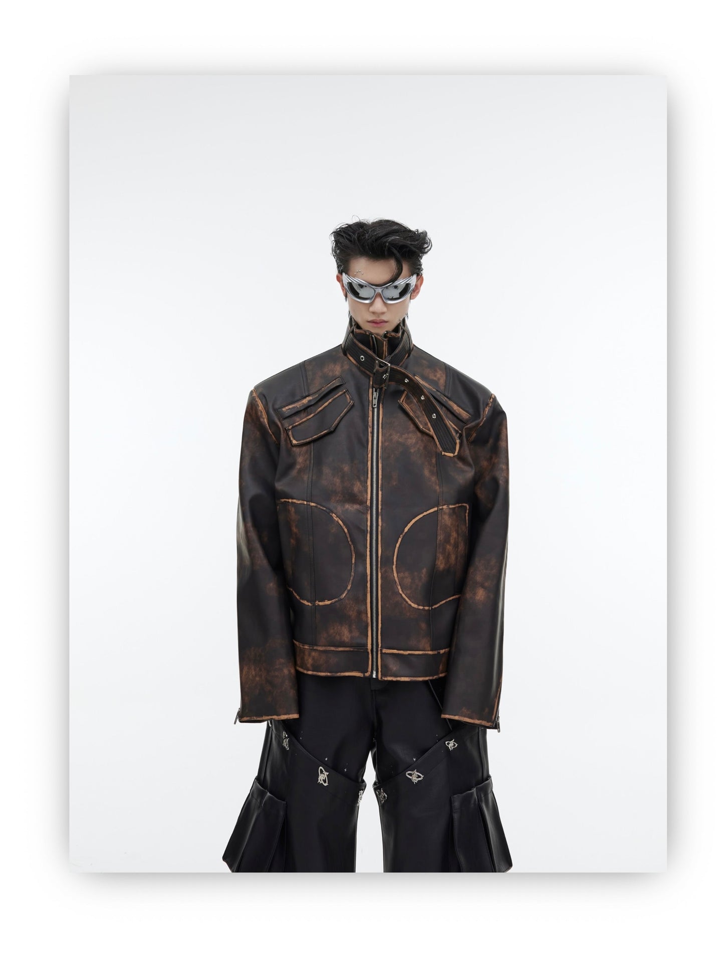 Dystopian Retro distressed Vegan Leather Jacket | ARGUE CULTURE Collection [H438]