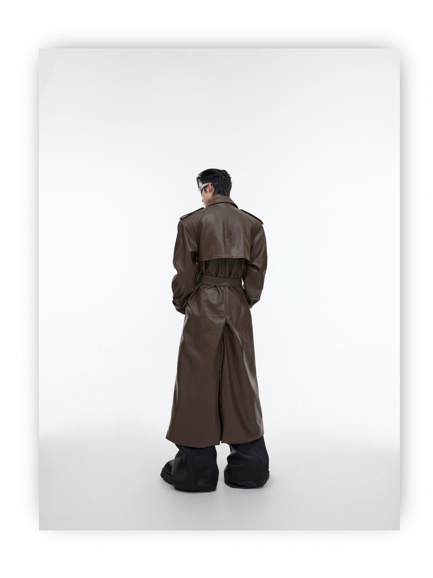 Belted Long Vegan Leather Coat | ARGUE CULTURE Collection [H448]