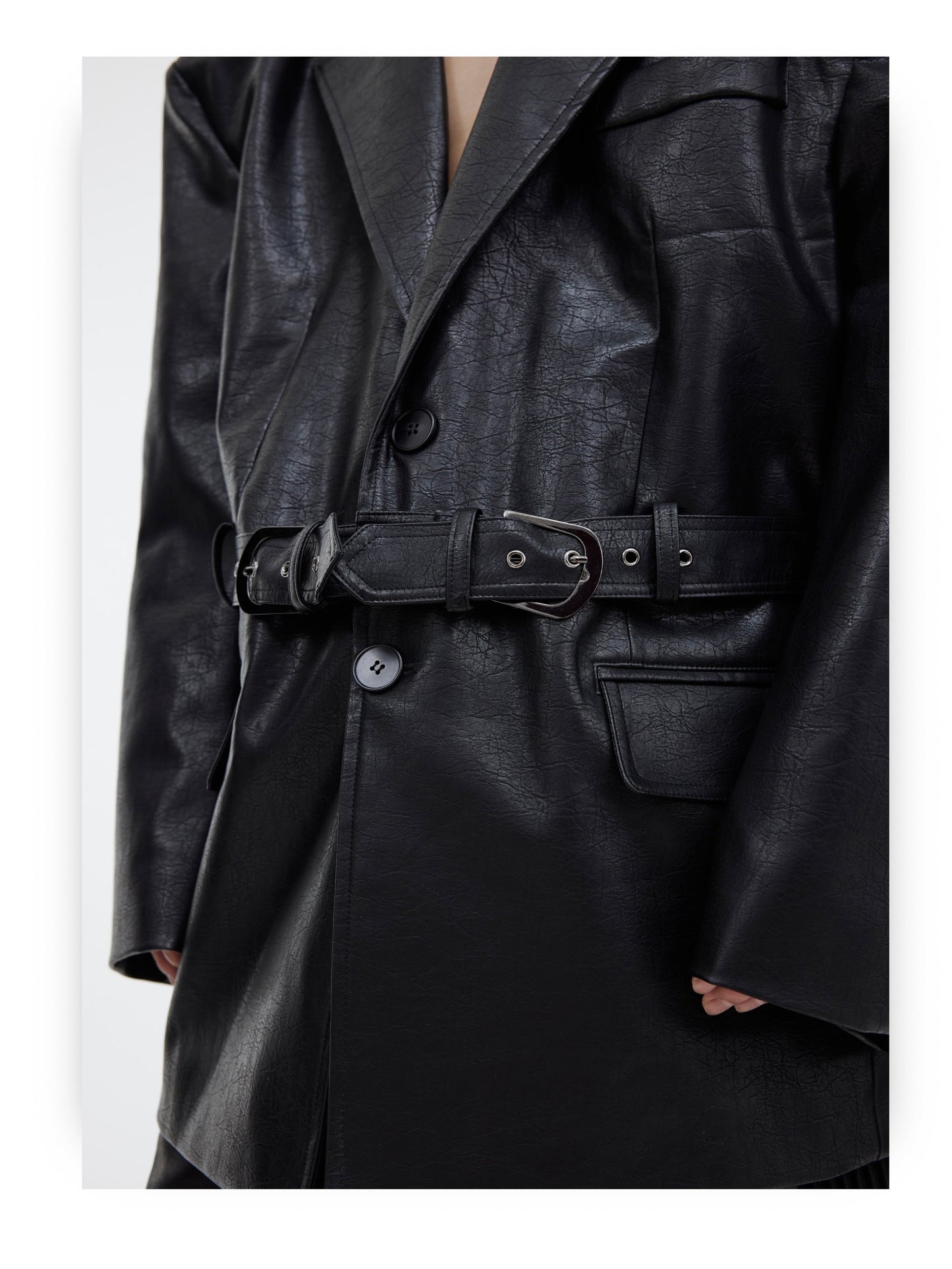 Belted Long Fitted Silhouette Leather Jacket | ARGUE CULTURE Collection [H442]