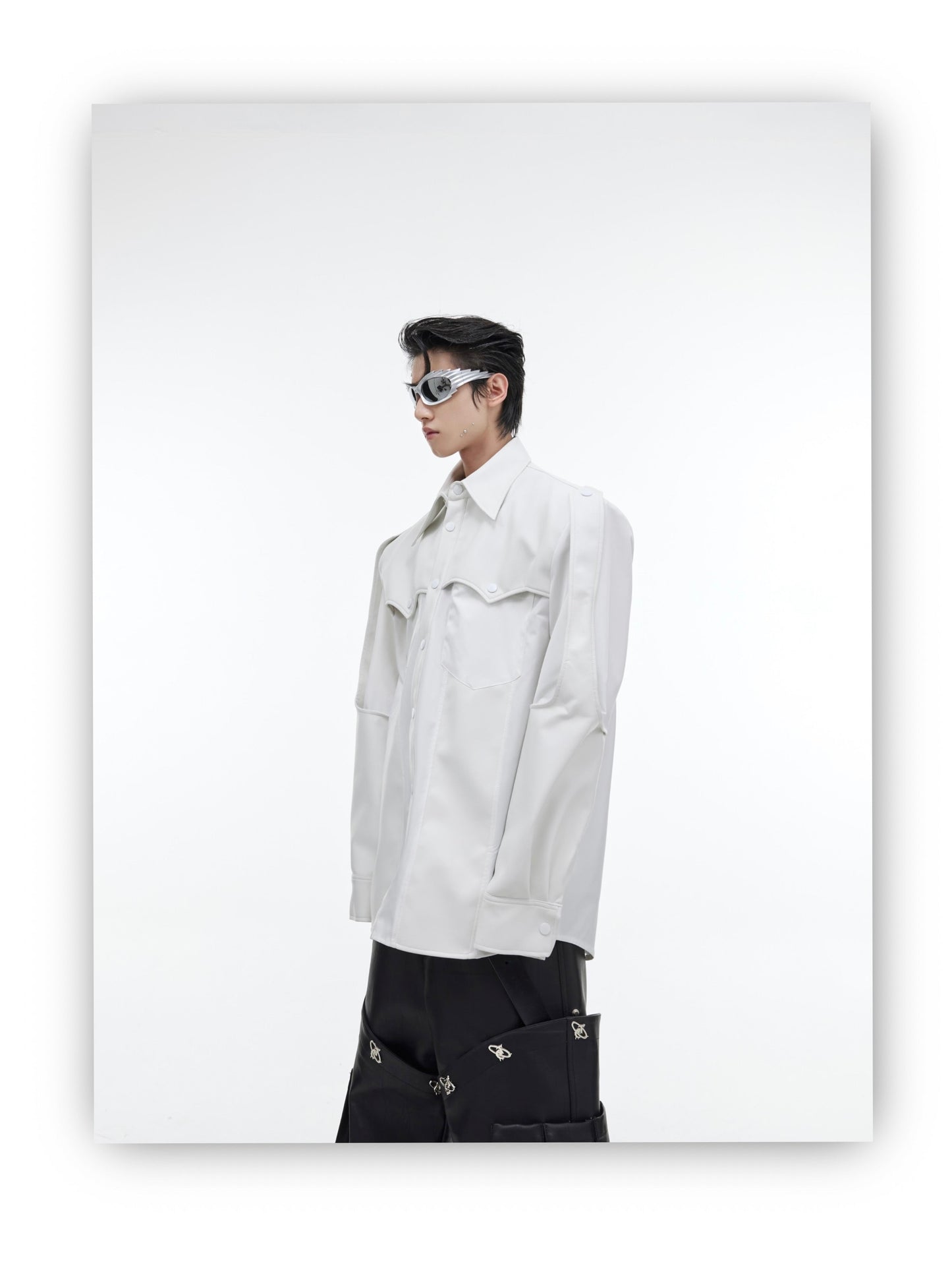 Leather Combination Spliced Long Sleeve Shirt | ARGUE CULTURE Collection [H440]