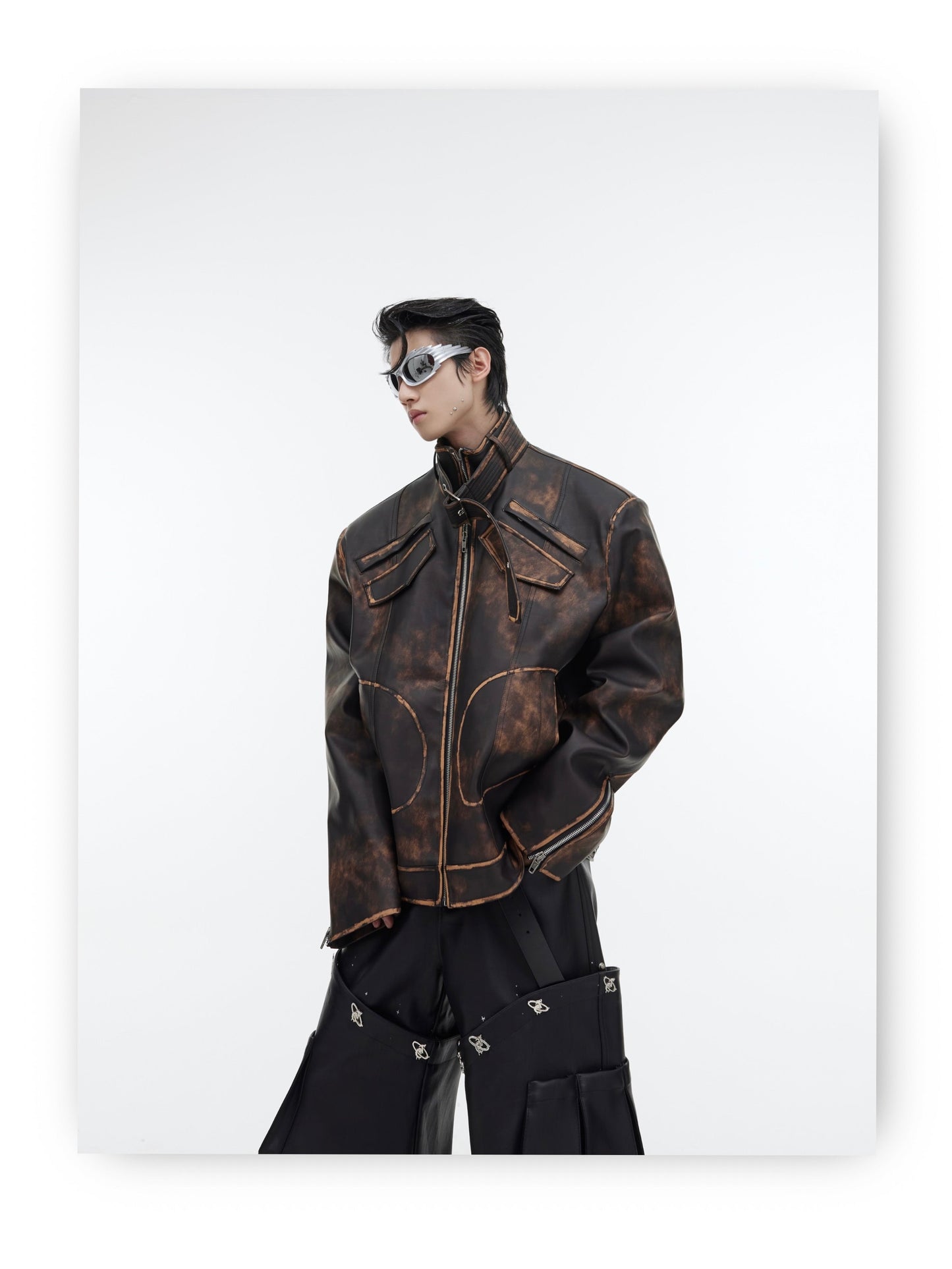 Dystopian Retro distressed Vegan Leather Jacket | ARGUE CULTURE Collection [H438]