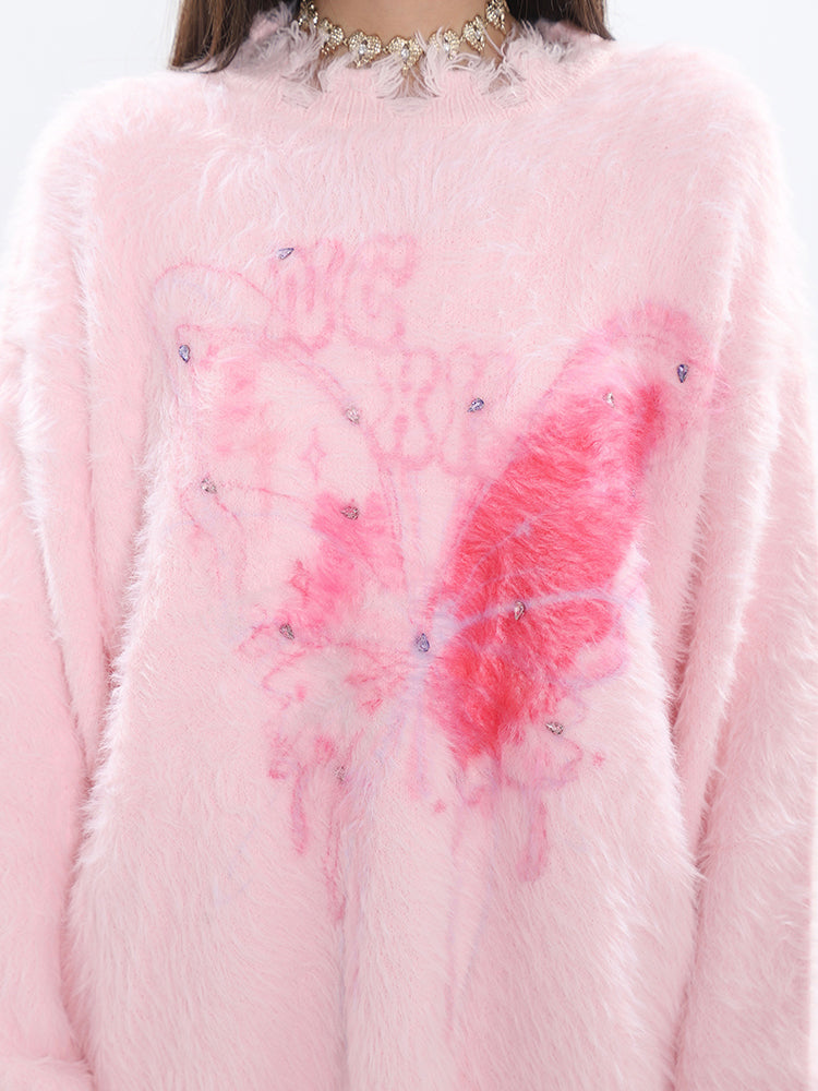 Fluffy Butterfly Long Sleeve Sweater[H673]