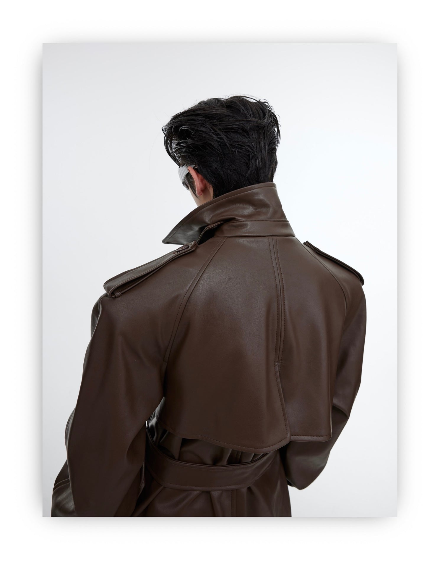 Belted Long Vegan Leather Coat | ARGUE CULTURE Collection [H448]