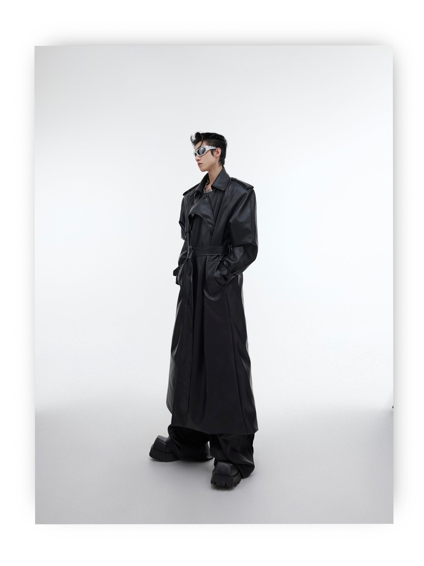 Belted Long Vegan Leather Coat | ARGUE CULTURE Collection [H448]