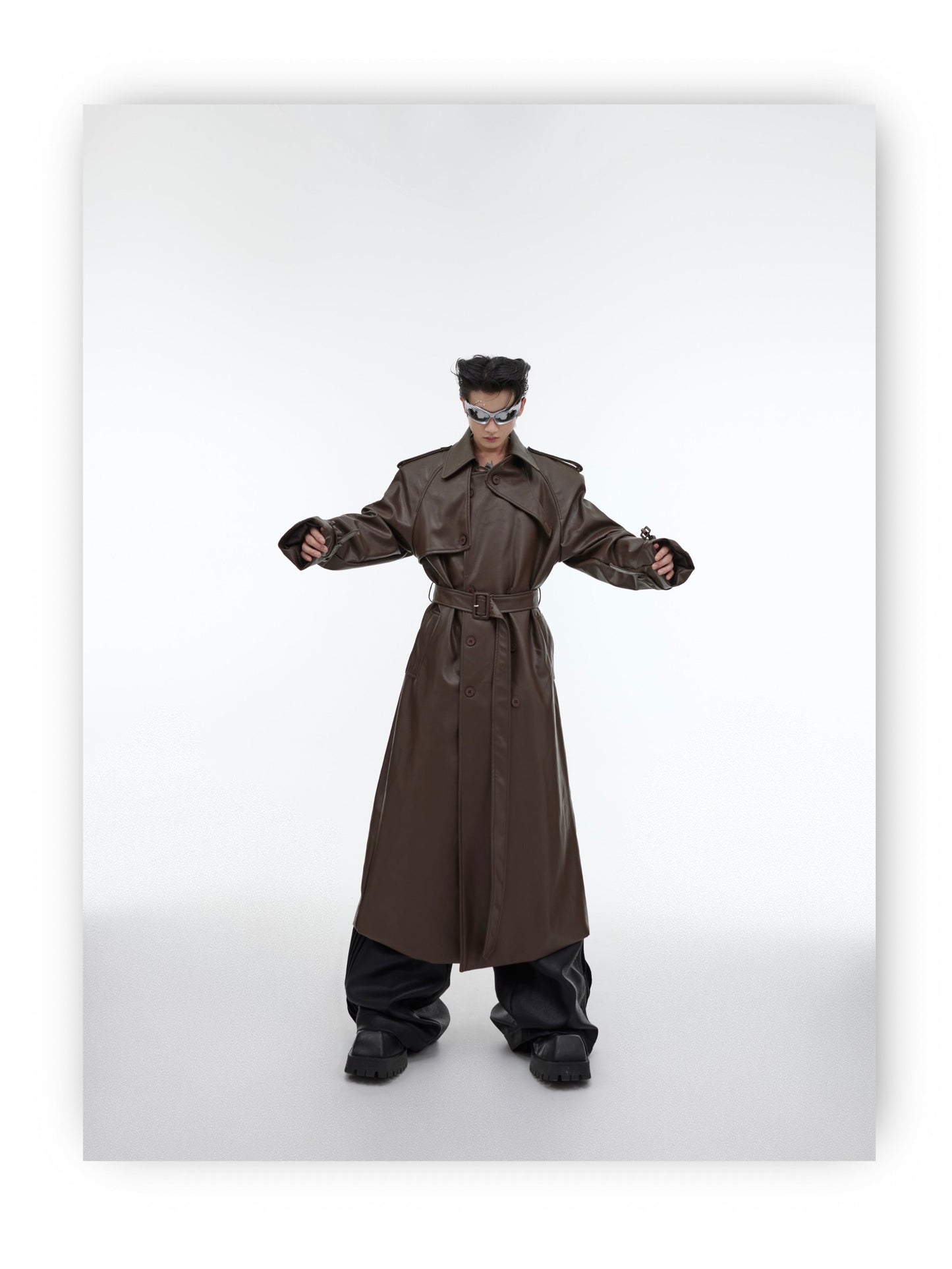 Belted Long Vegan Leather Coat | ARGUE CULTURE Collection [H448]