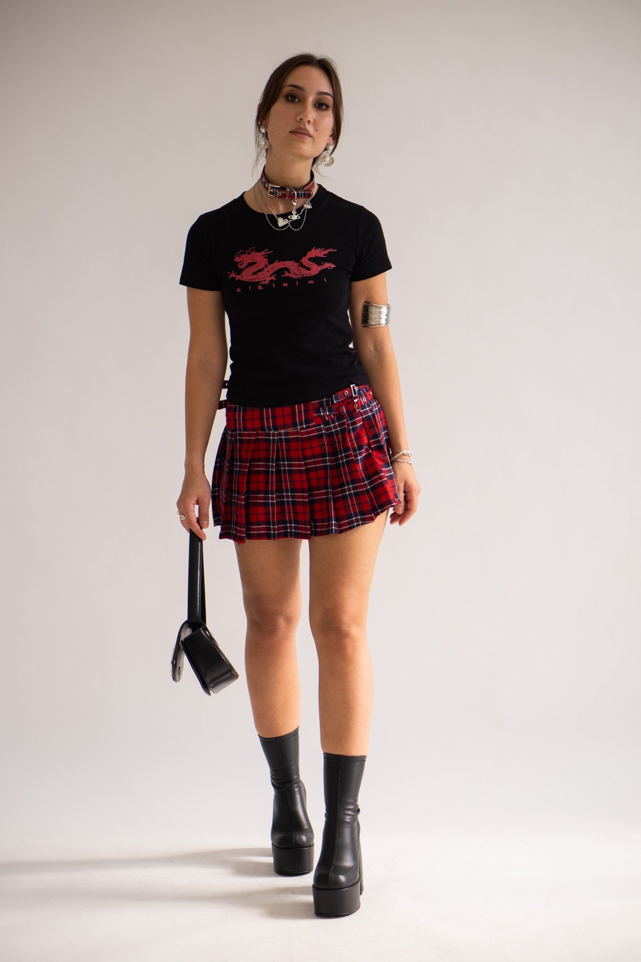 Plaid Buckled Pleated Skirt [H690]