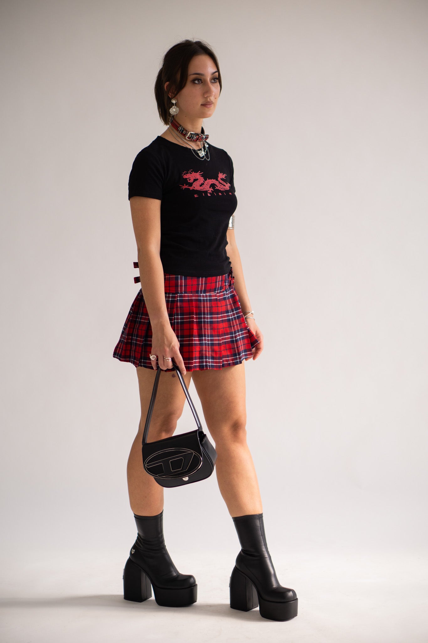 Plaid Buckled Pleated Skirt [H690]