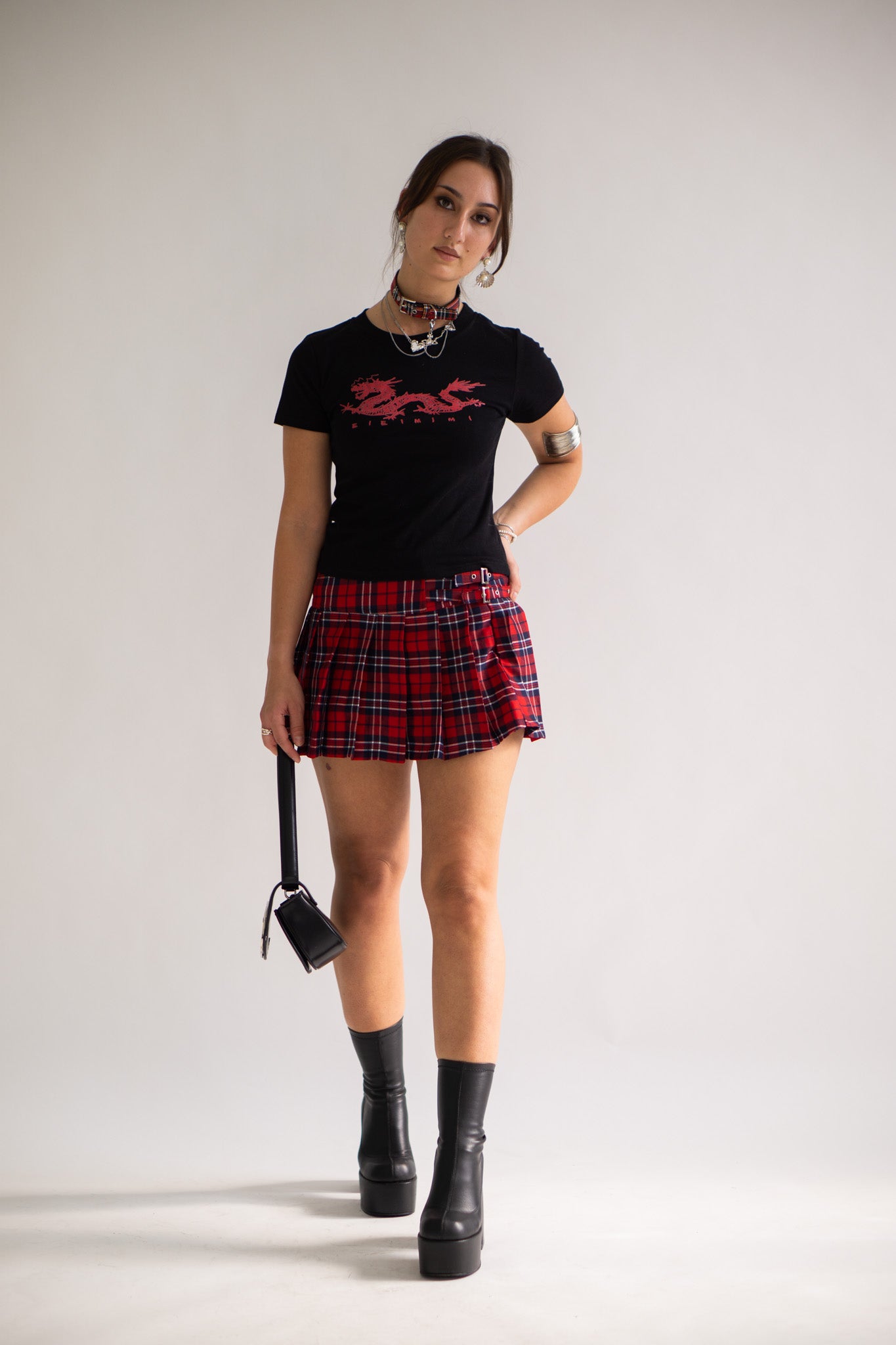 Plaid Buckled Pleated Skirt [H690]