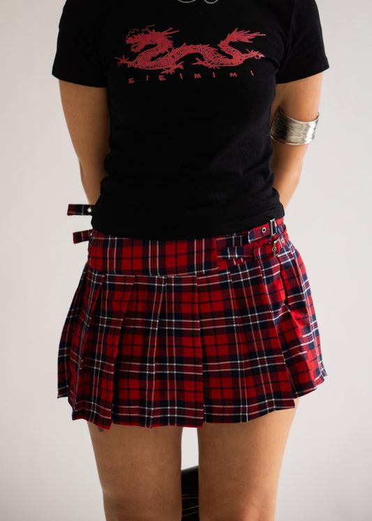 Plaid Buckled Pleated Skirt [H690]