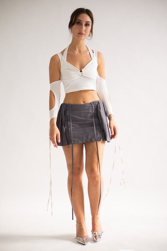 Futuristic Zip up A-line Pleated Skirt [H684]