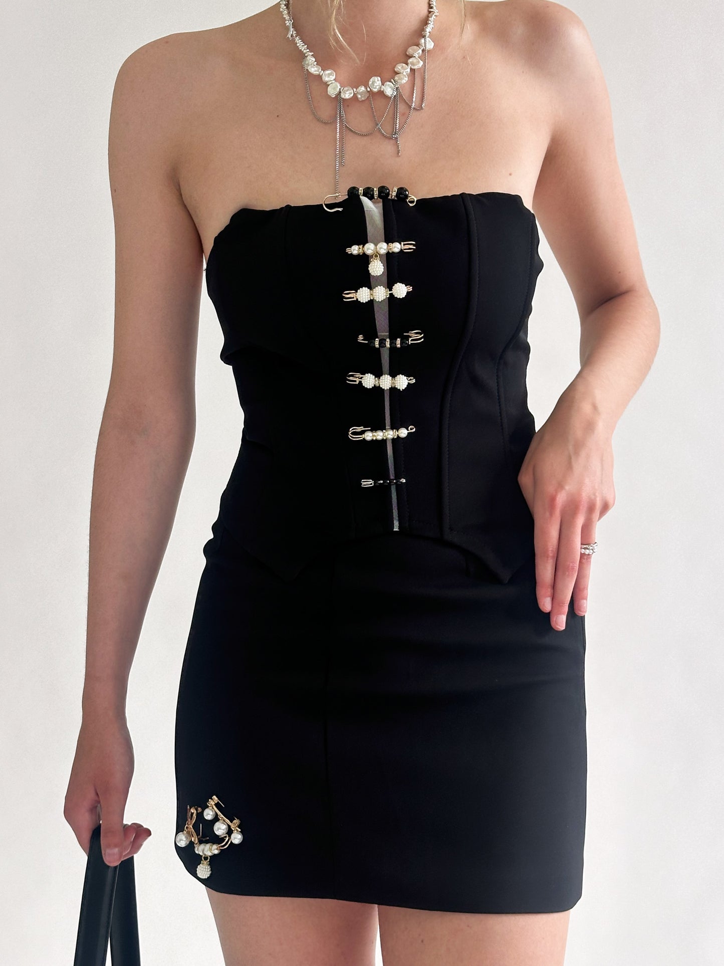 Pearl Safetypin Fishbone Corset & Skirt Set [H685]