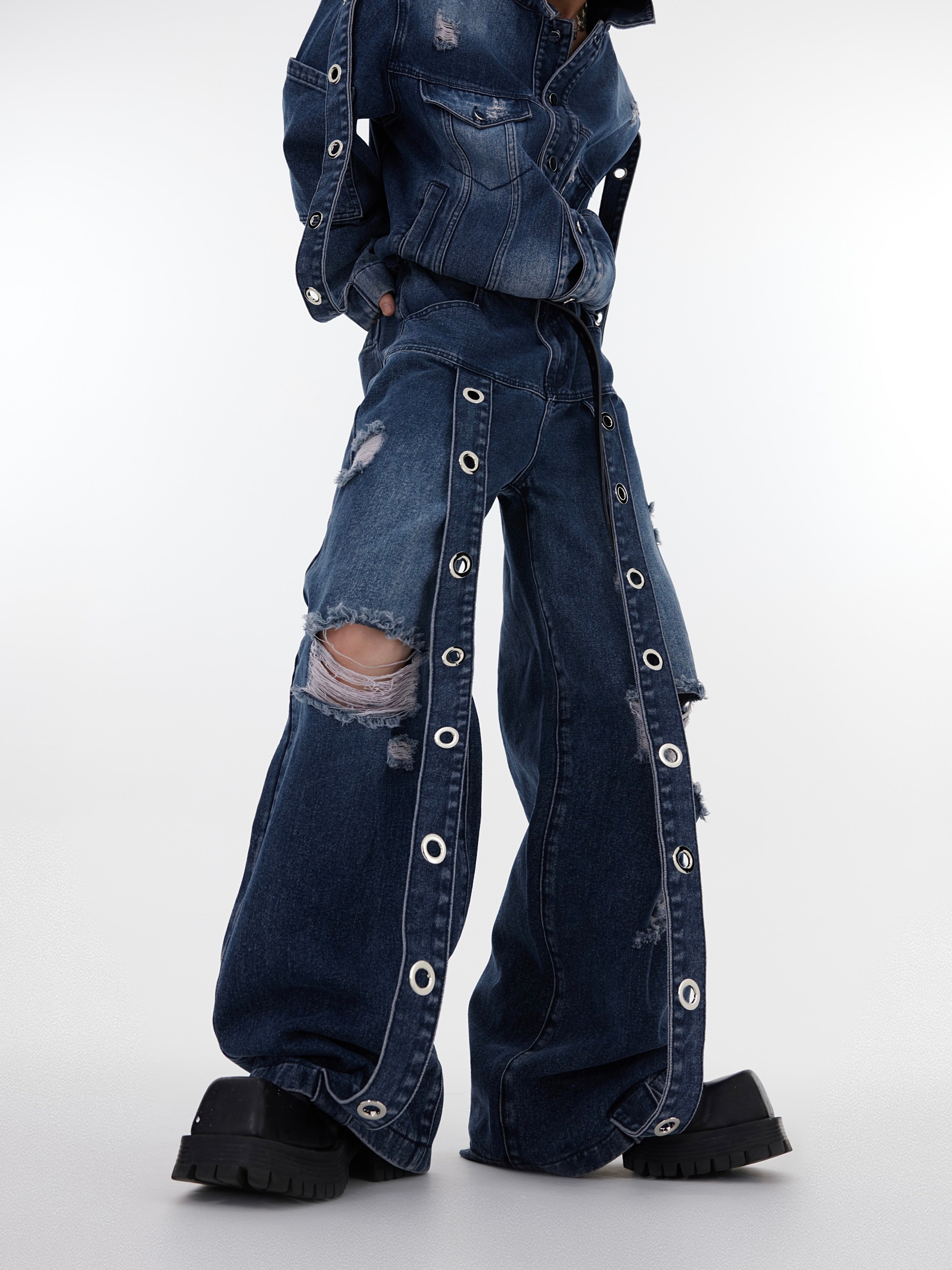 Distressed Denim Belt strap Pants and matching Jacket | ARGUE CULTURE ...