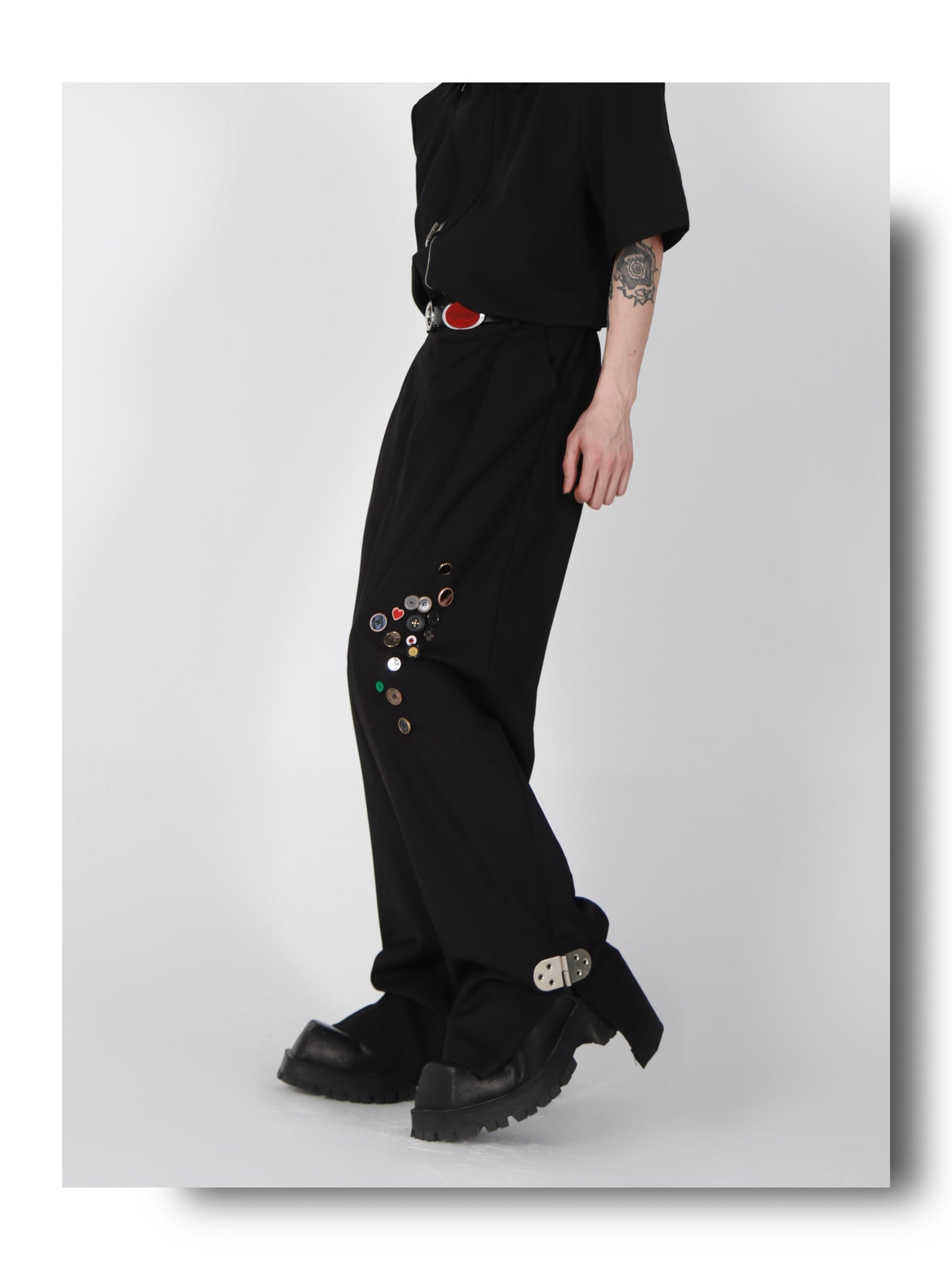 UNISEX Button Patch and Metal Buckle Design Pants | ARGUE CULTURE Collection [H175]