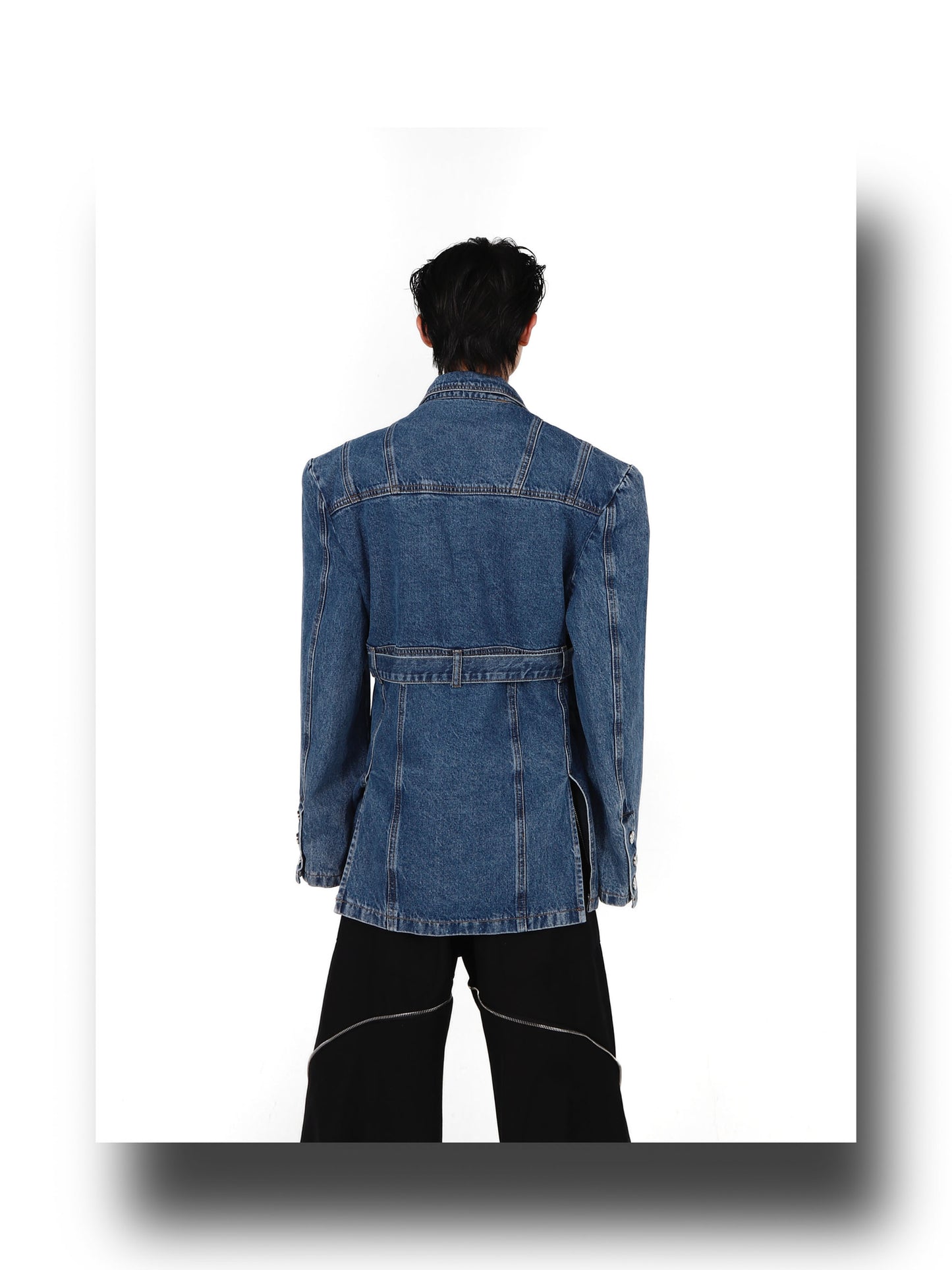 UNISEX Fitted Silhouette Belt Long Denim Jacket | Spring Jacket | ARGUE CULTURE Collection [H149]