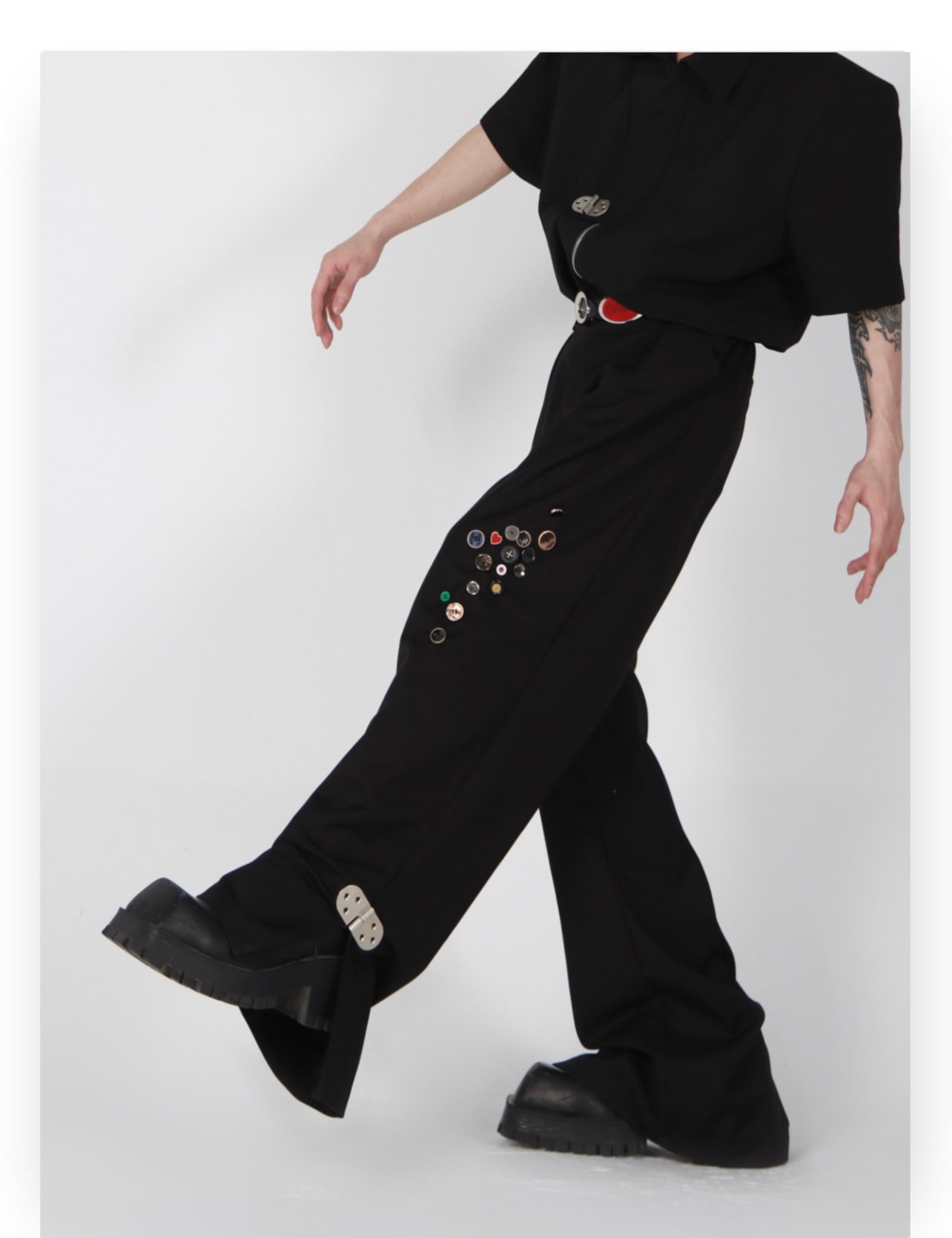 UNISEX Button Patch and Metal Buckle Design Pants | ARGUE CULTURE Collection [H175]