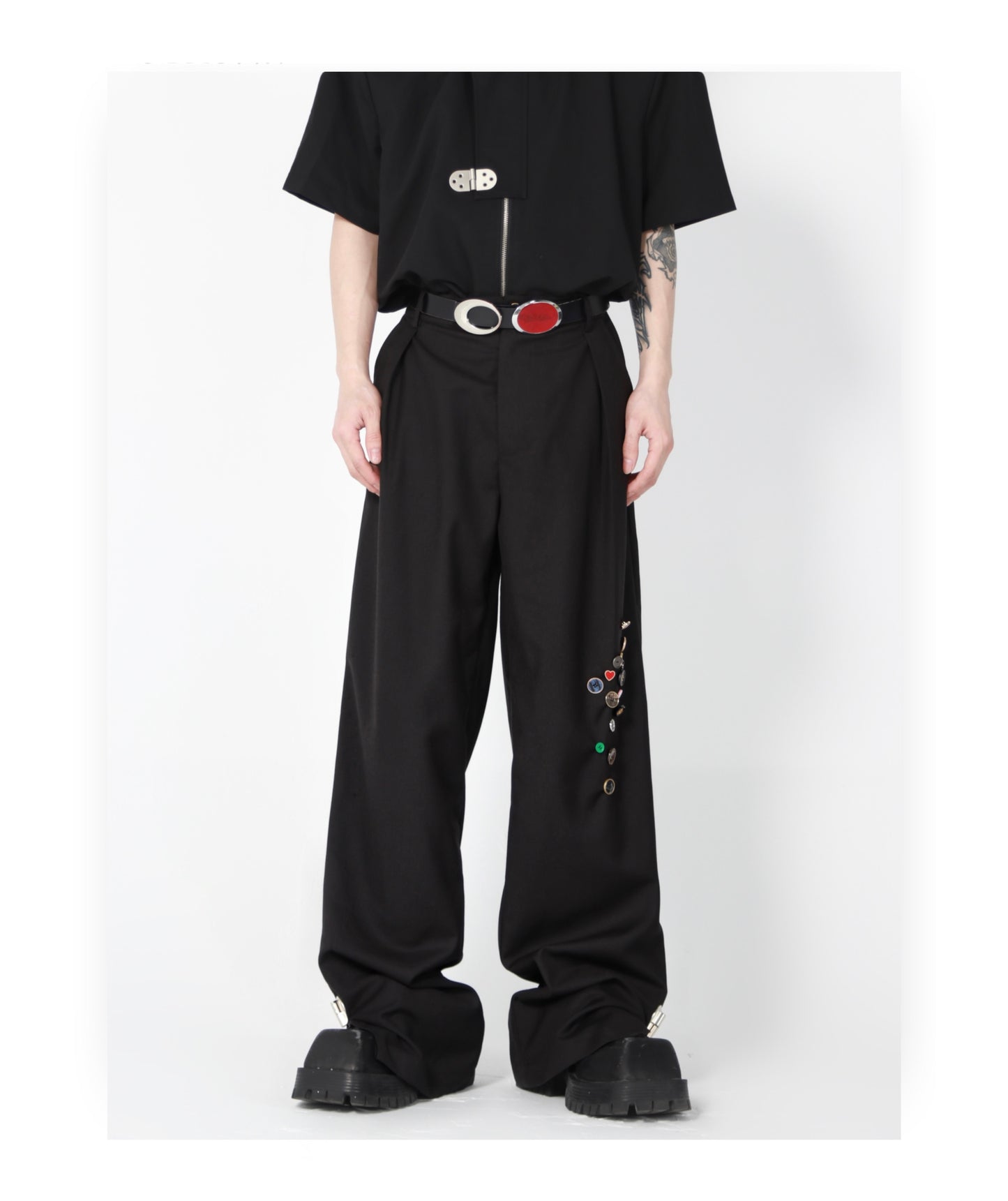 UNISEX Button Patch and Metal Buckle Design Pants | ARGUE CULTURE Collection [H175]