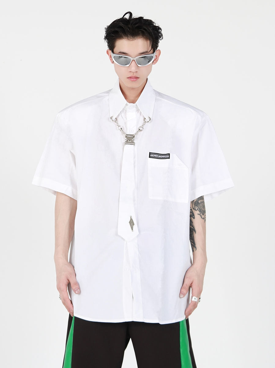 UNISEX Collar Metal Chain Tie Shirt | ARGUE CULTURE Collection [H169]