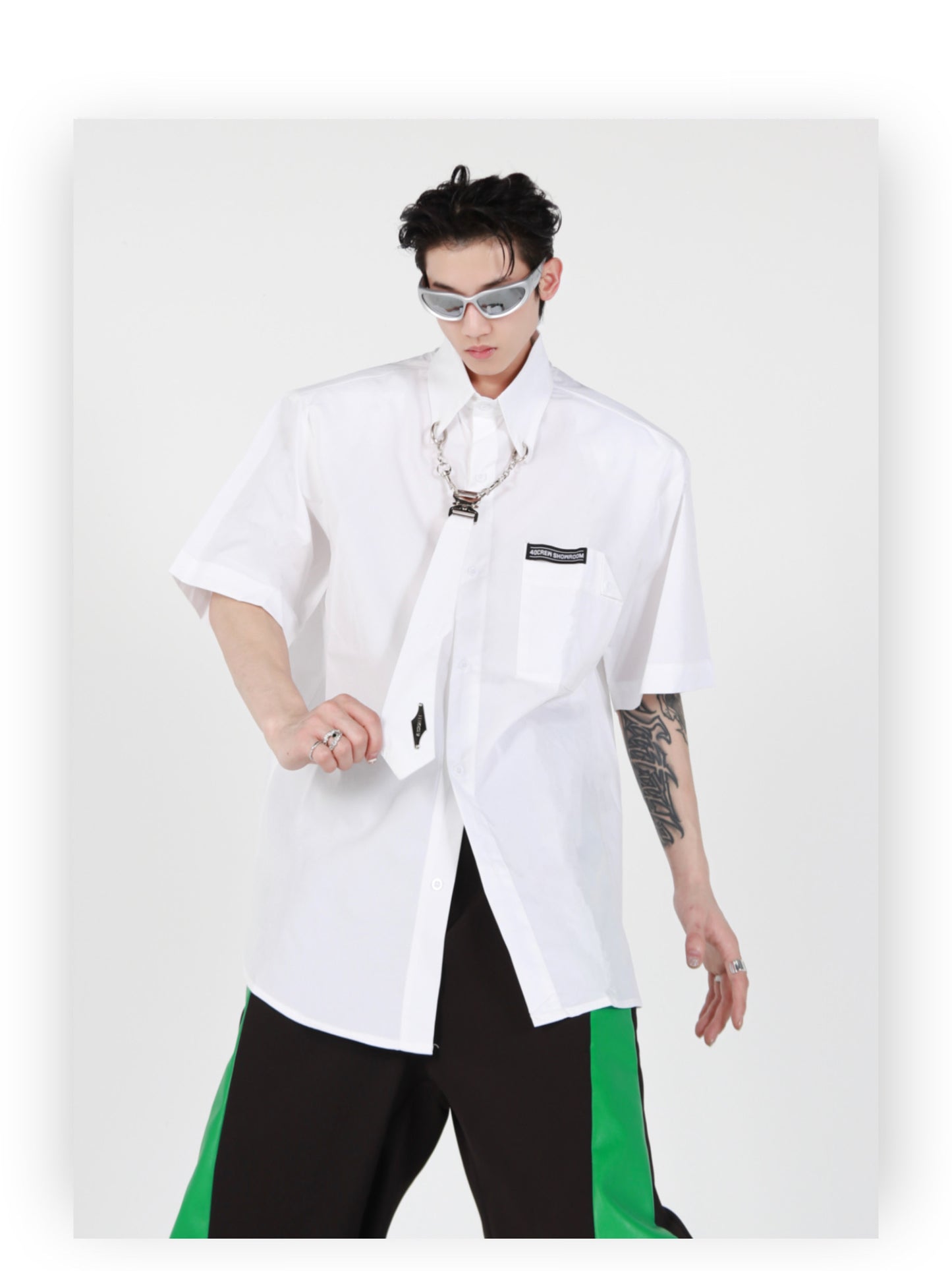 UNISEX Collar Metal Chain Tie Shirt | ARGUE CULTURE Collection [H169]