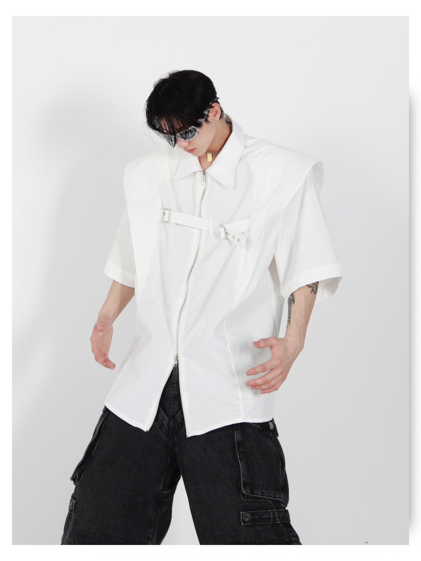 UNISEX Wide Shoulder Belt Strap Collar T-shirt | ARGUE CULTURE Collection [H012]