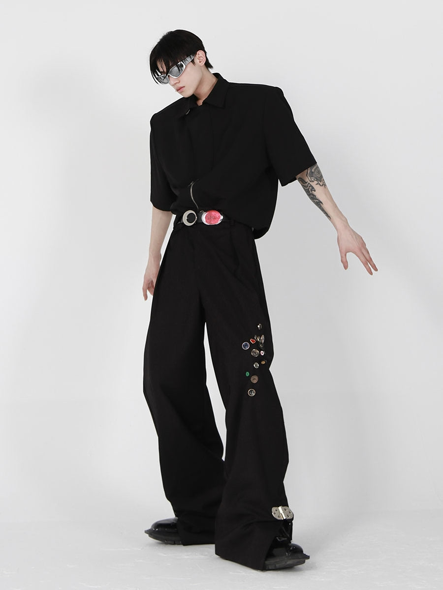 UNISEX Button Patch and Metal Buckle Design Pants | ARGUE CULTURE Collection [H175]