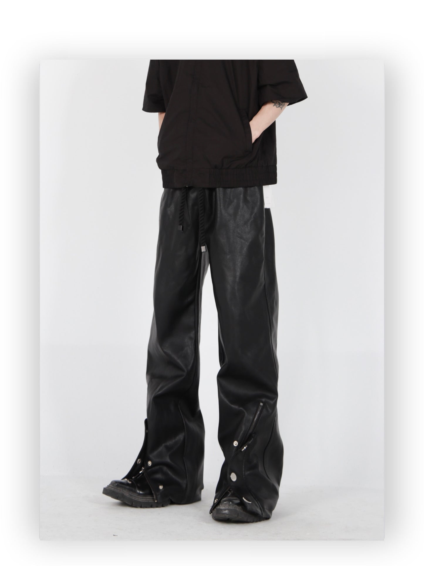 UNISEX Vegan Leather Pants Adjustable Drawstring Pants | ARGUE CULTURE Collection [H017]