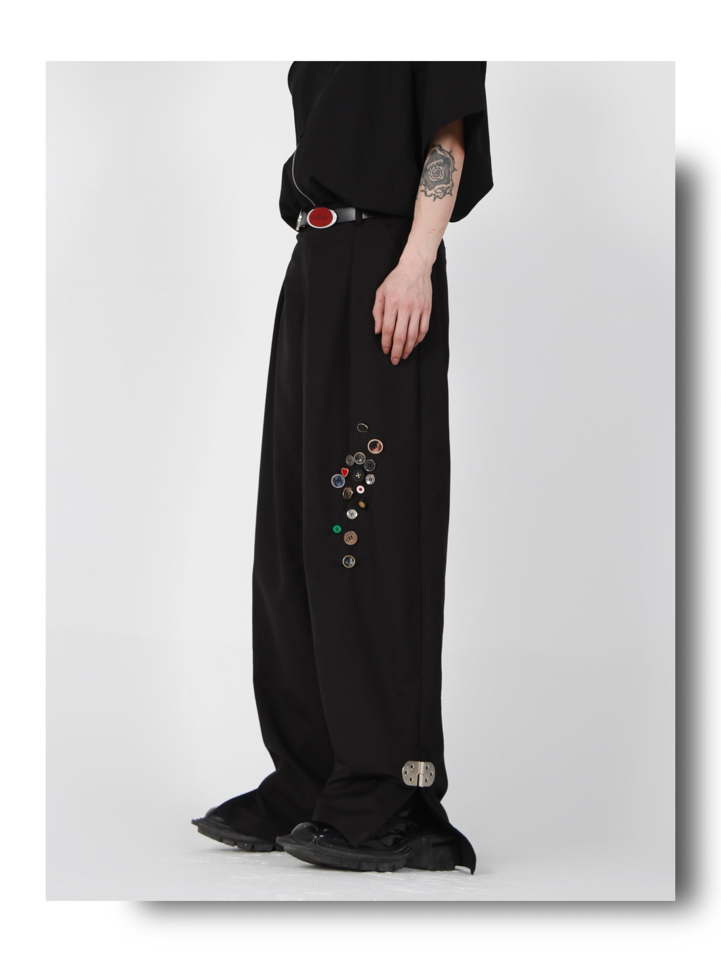 UNISEX Button Patch and Metal Buckle Design Pants | ARGUE CULTURE Collection [H175]