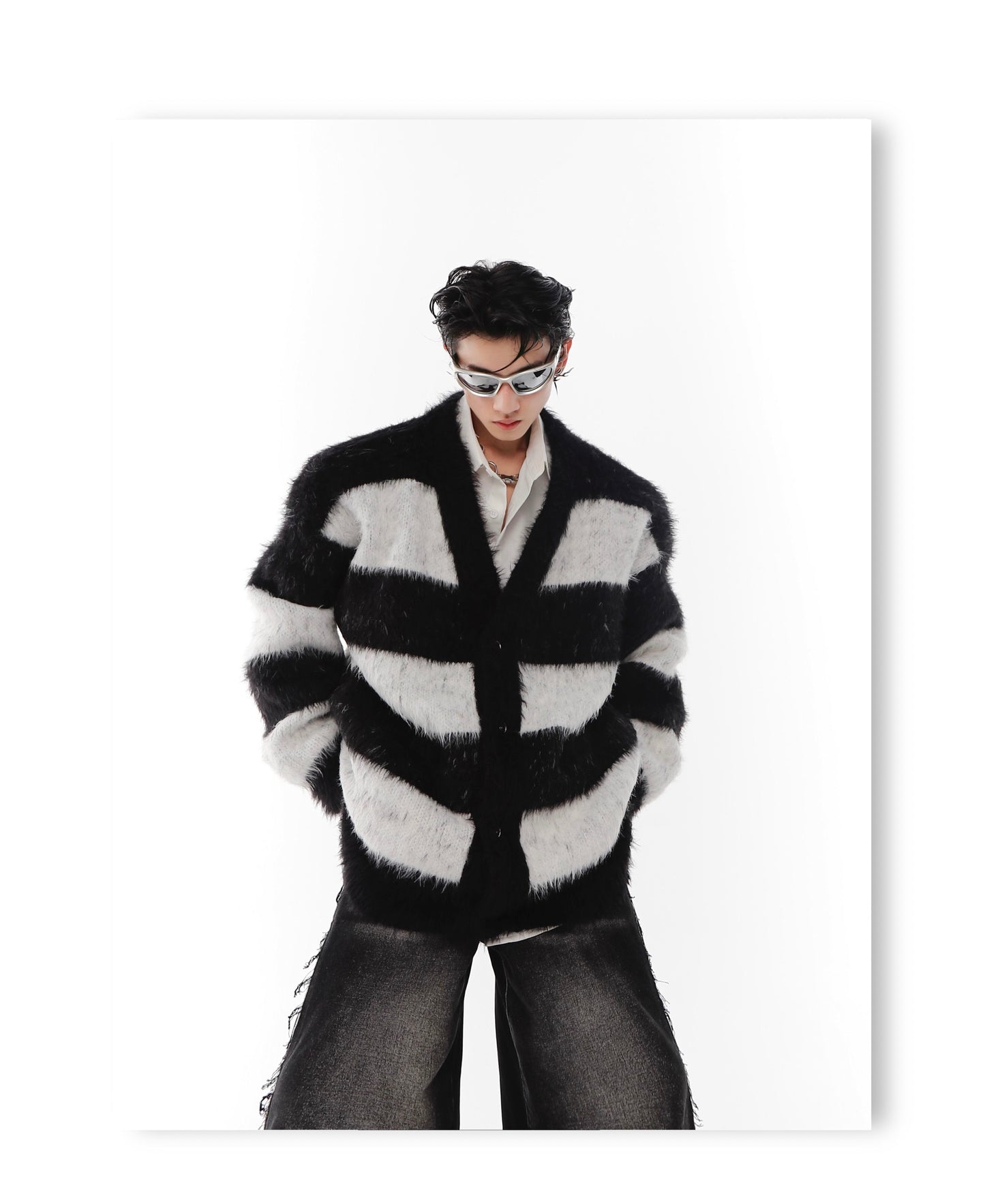 UNISEX Faux Mink Striped Cardigan | ARGUE CULTURE Collection [H150]