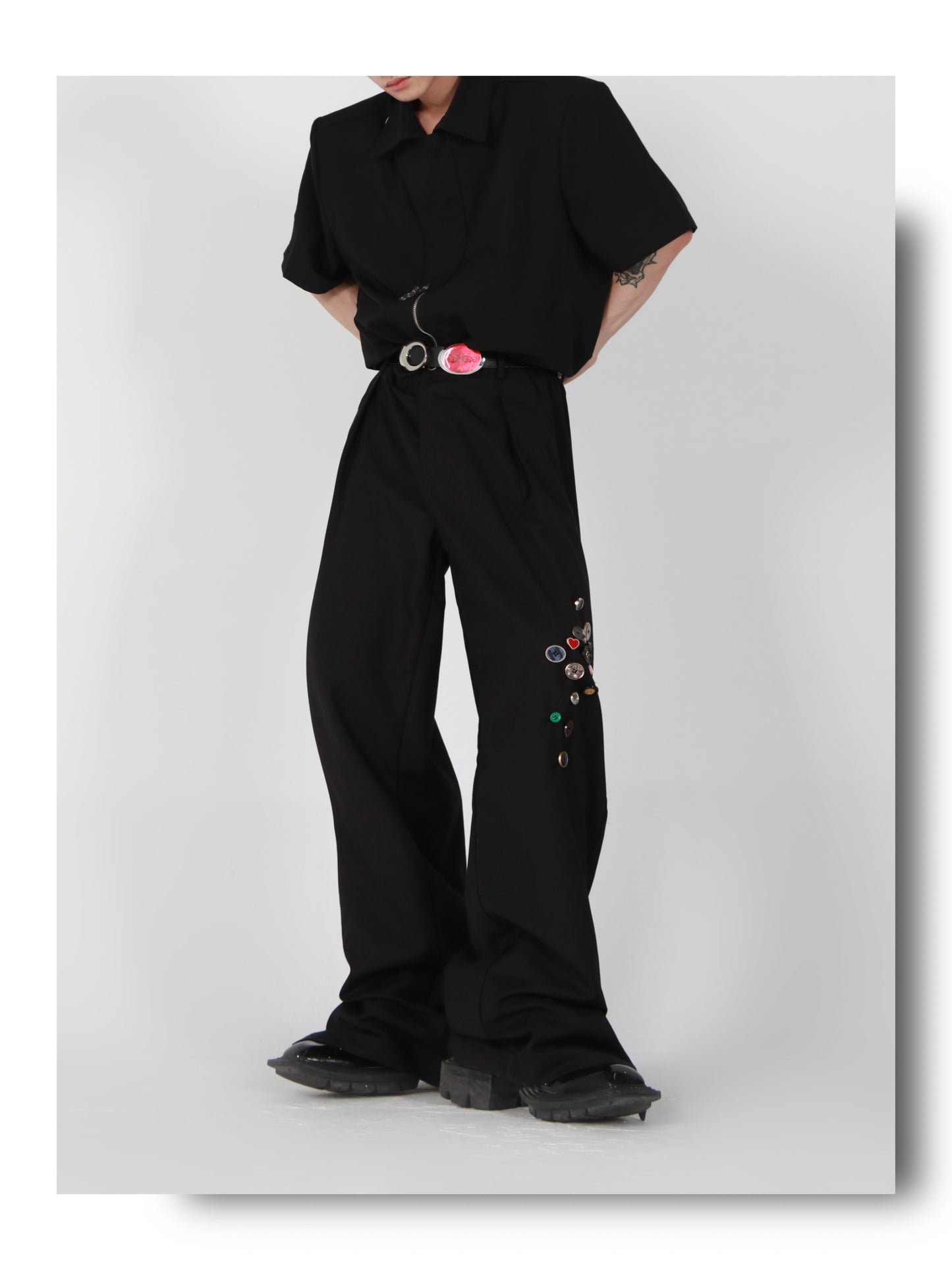 UNISEX Button Patch and Metal Buckle Design Pants | ARGUE CULTURE Collection [H175]