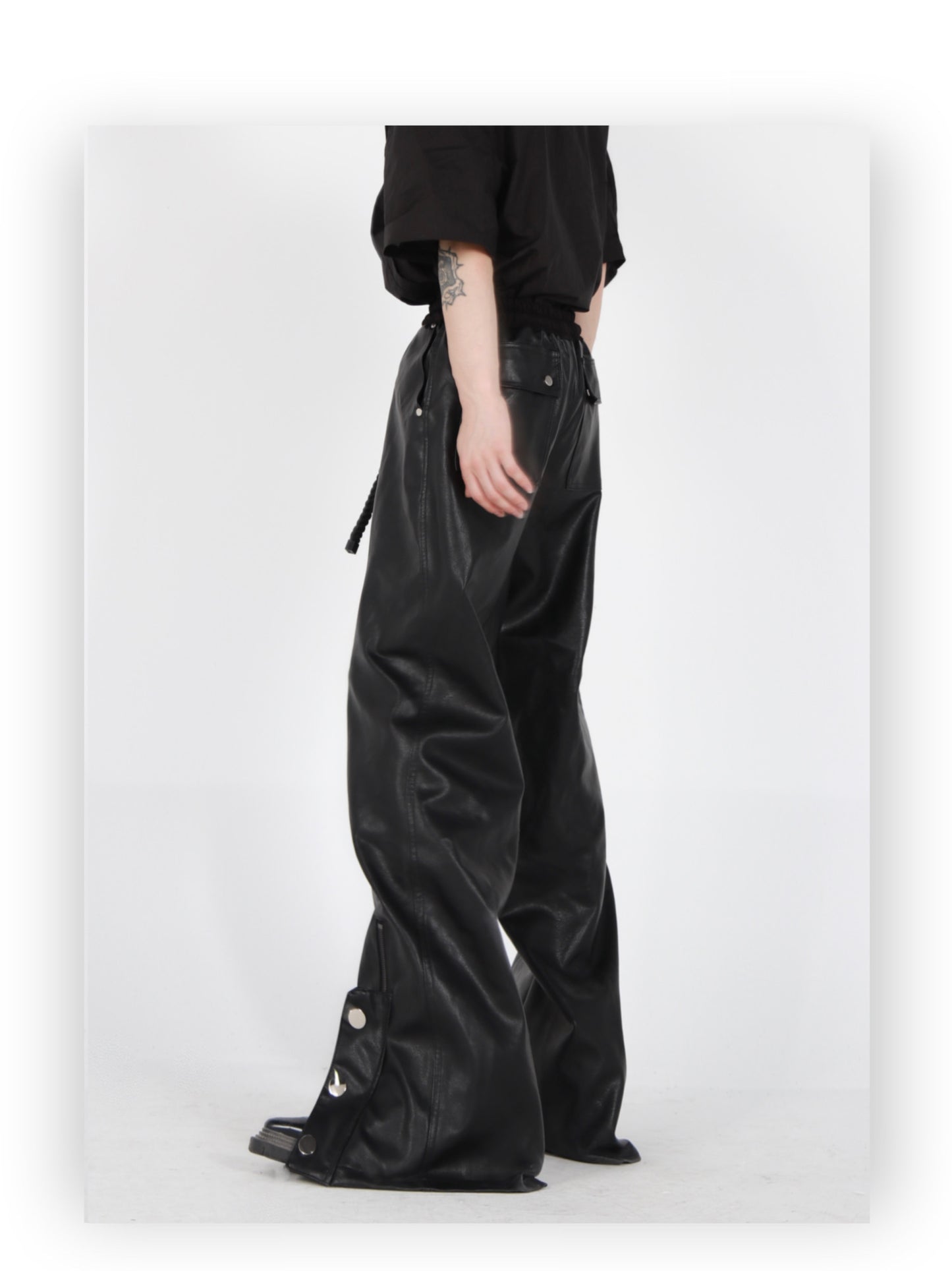 UNISEX Vegan Leather Pants Adjustable Drawstring Pants | ARGUE CULTURE Collection [H017]