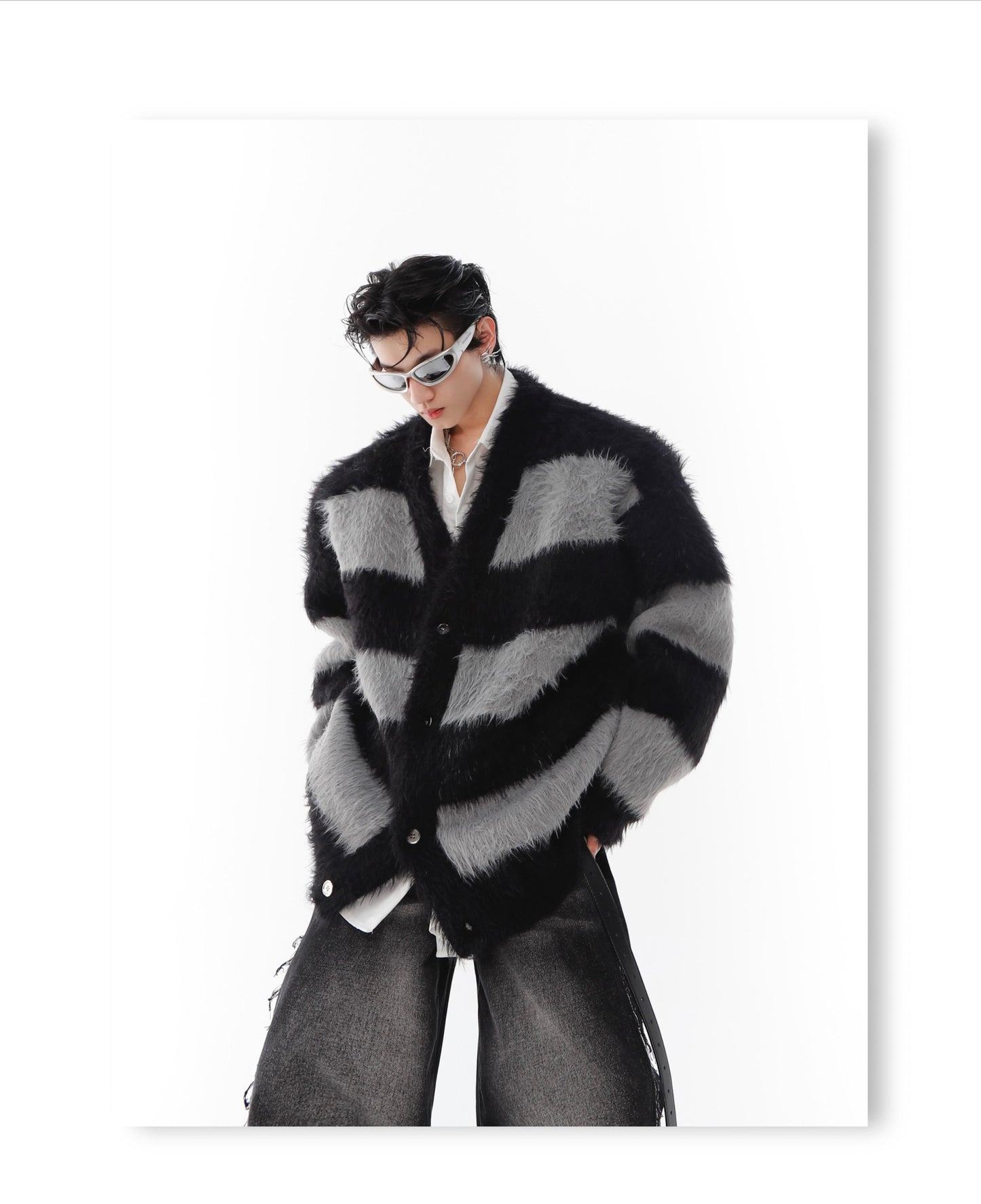 UNISEX Faux Mink Striped Cardigan | ARGUE CULTURE Collection [H150]