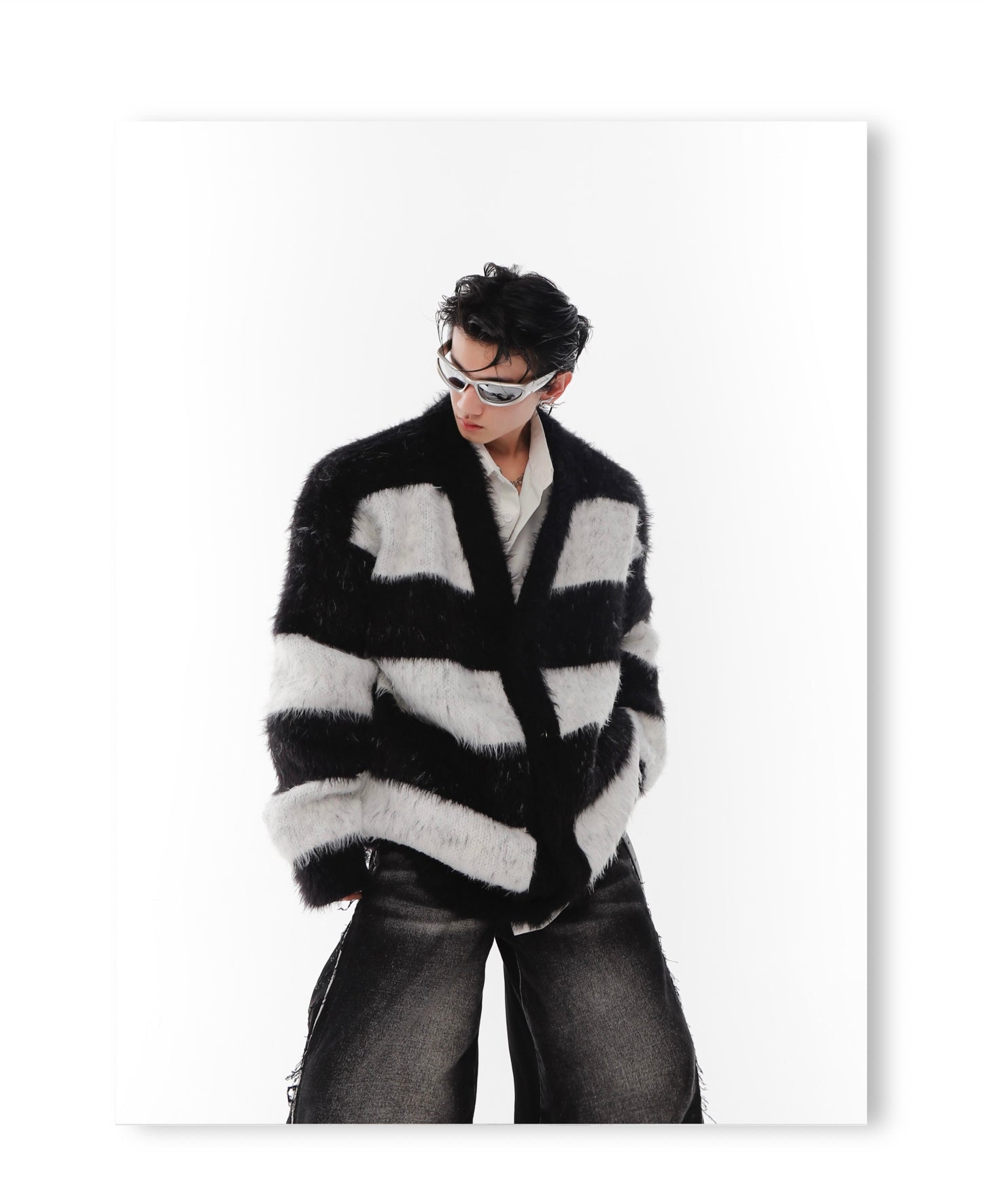 UNISEX Faux Mink Striped Cardigan | ARGUE CULTURE Collection [H150]