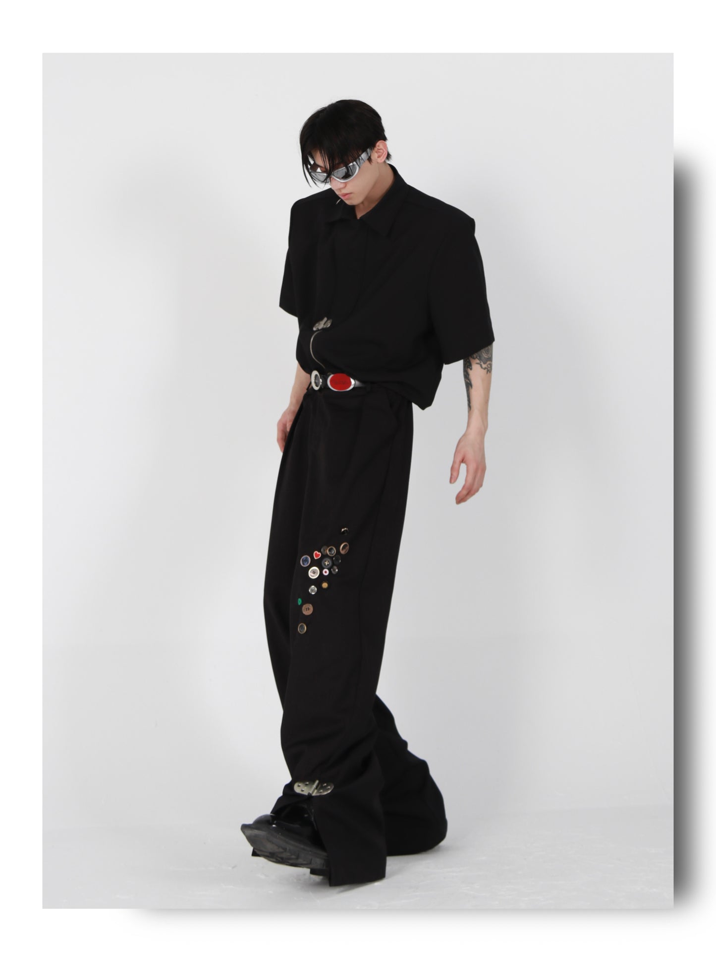 UNISEX Button Patch and Metal Buckle Design Pants | ARGUE CULTURE Collection [H175]