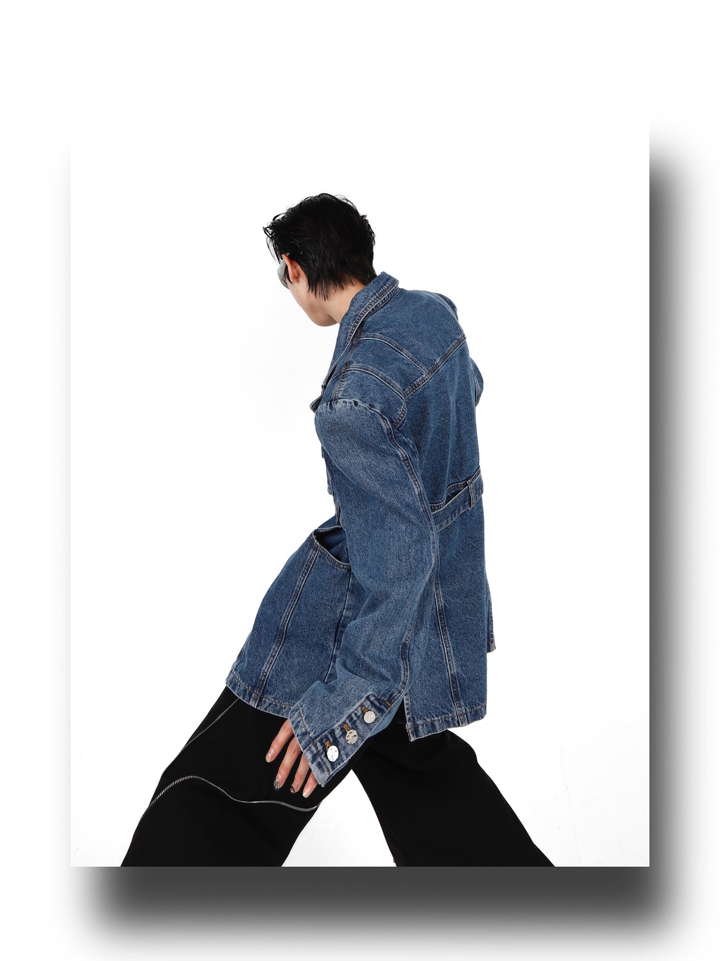 UNISEX Fitted Silhouette Belt Long Denim Jacket | Spring Jacket | ARGUE CULTURE Collection [H149]