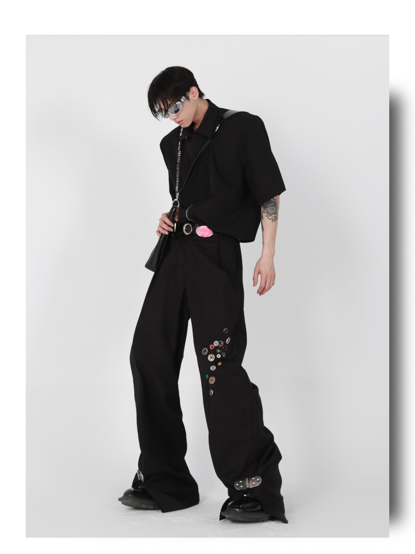 UNISEX Button Patch and Metal Buckle Design Pants | ARGUE CULTURE Collection [H175]