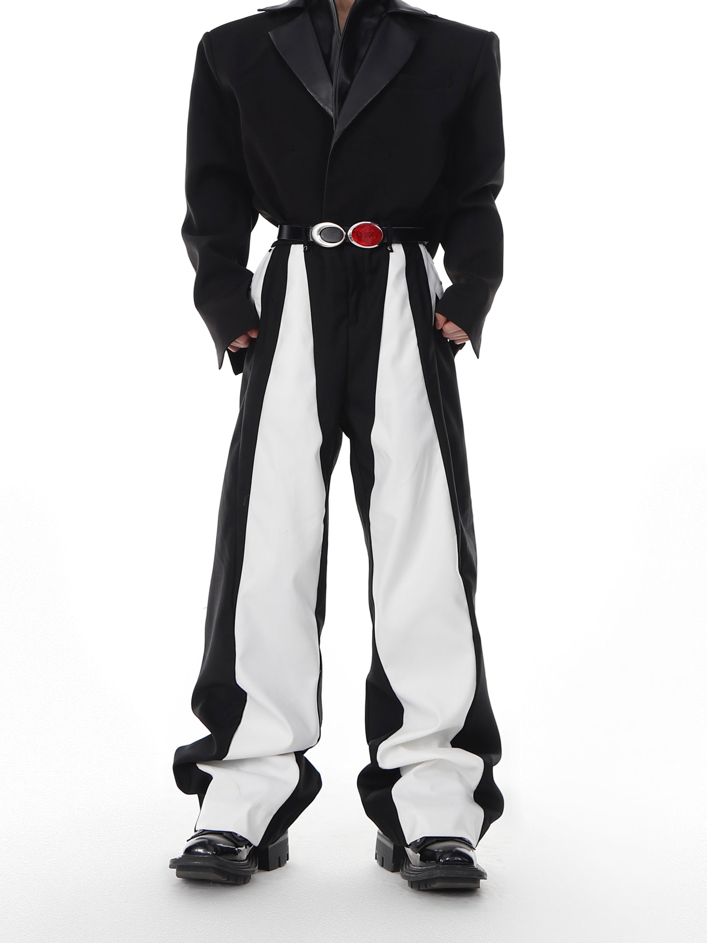 UNISEX Deconstructed Black and White Contrast Pants [H165]