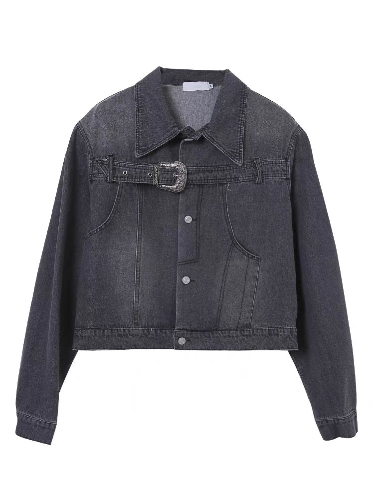 UNISEX Belt and Buckle Denim Jacket [H184]