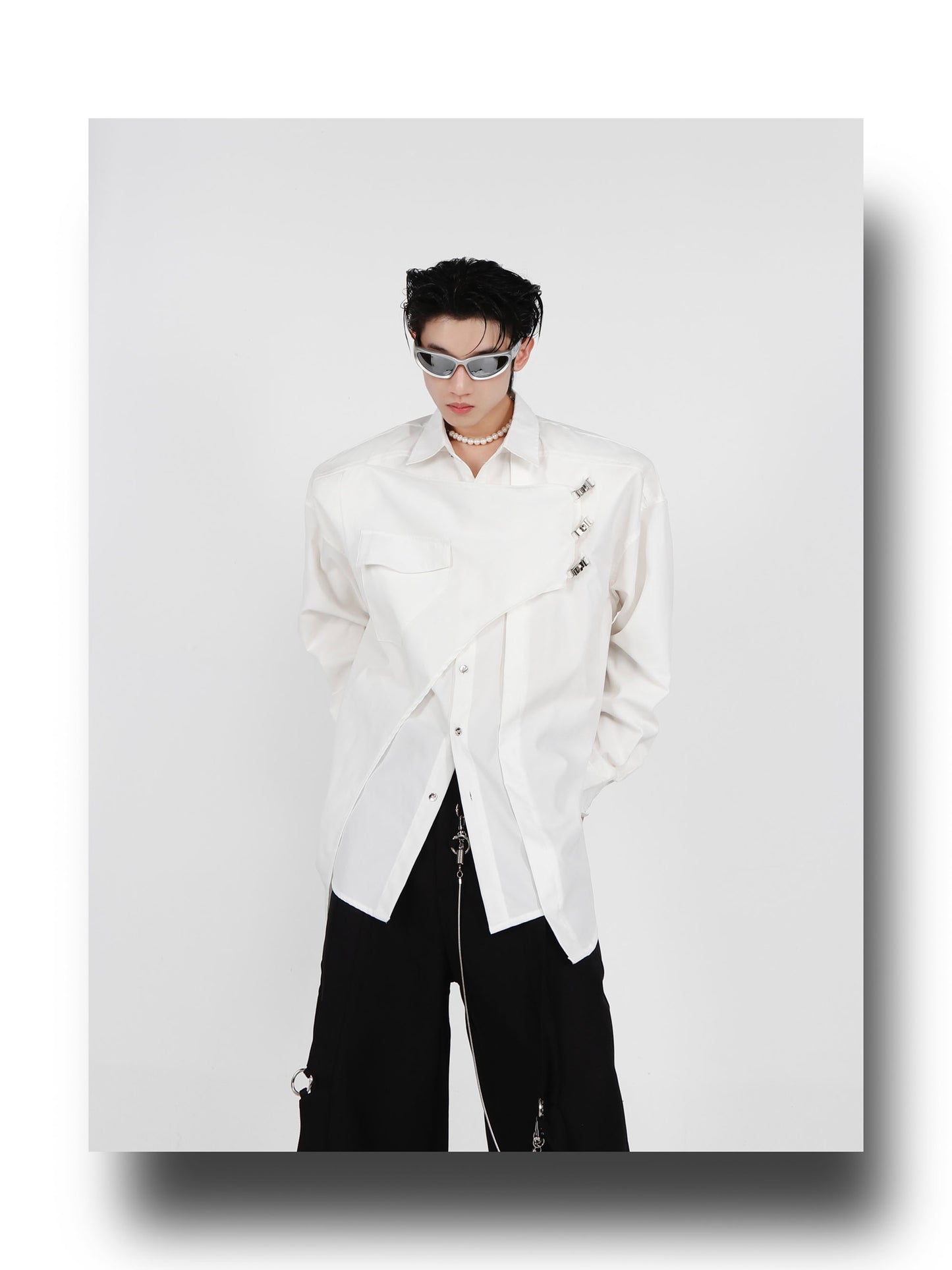 UNISEX Deconstructed Layered Embellishment Shirt [H162]