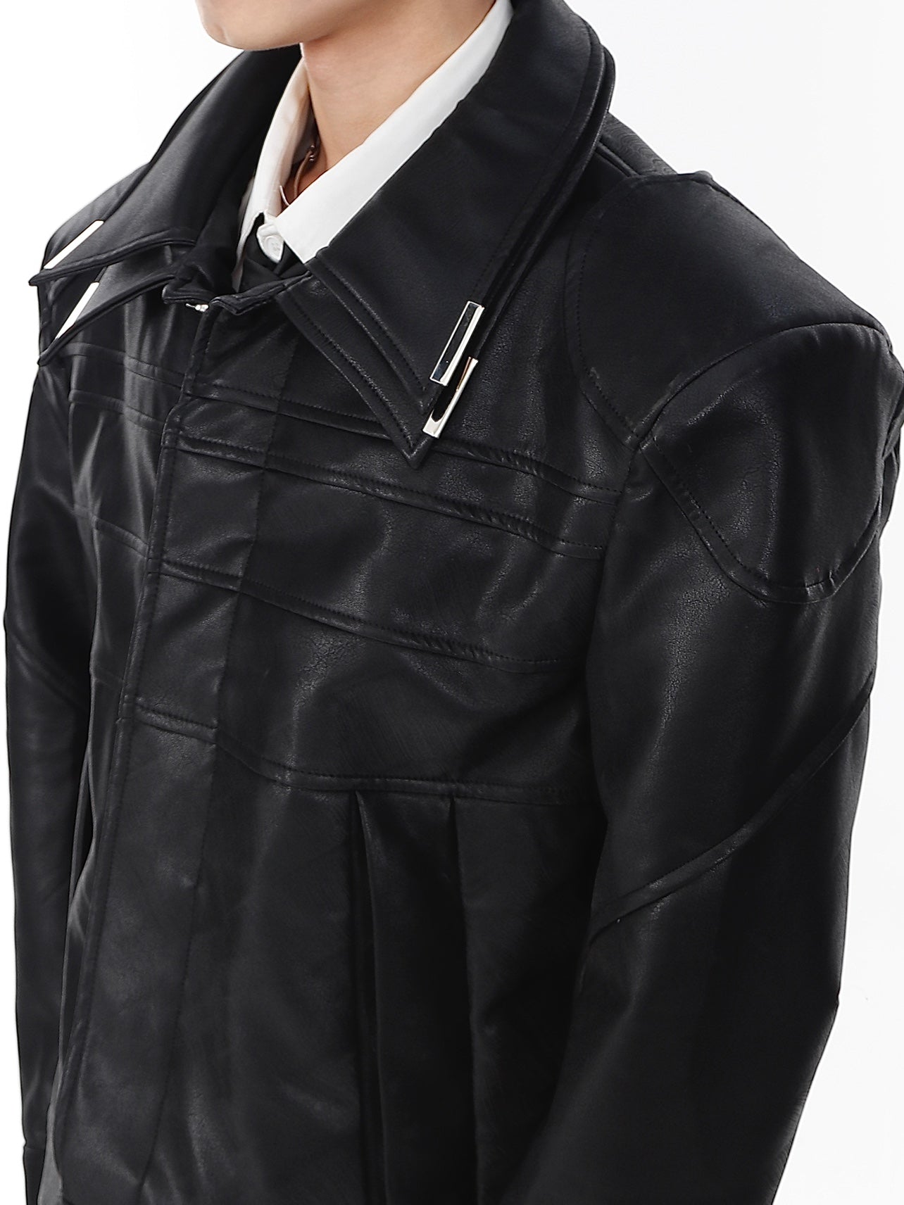 UNISEX Double Layered Collar Deconstructed Leather Jacket | Vegan PU Leather [H156]