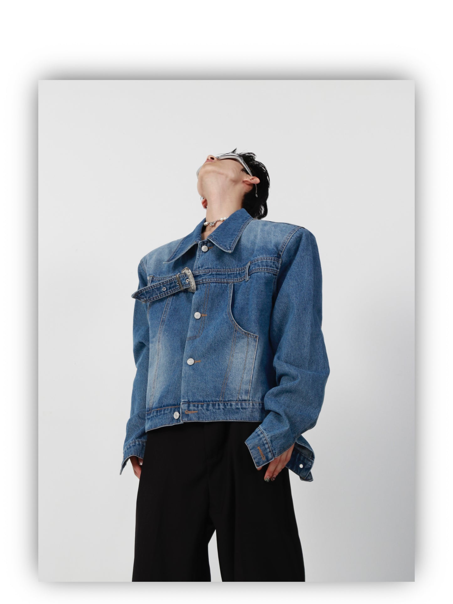 UNISEX Belt and Buckle Denim Jacket [H184]