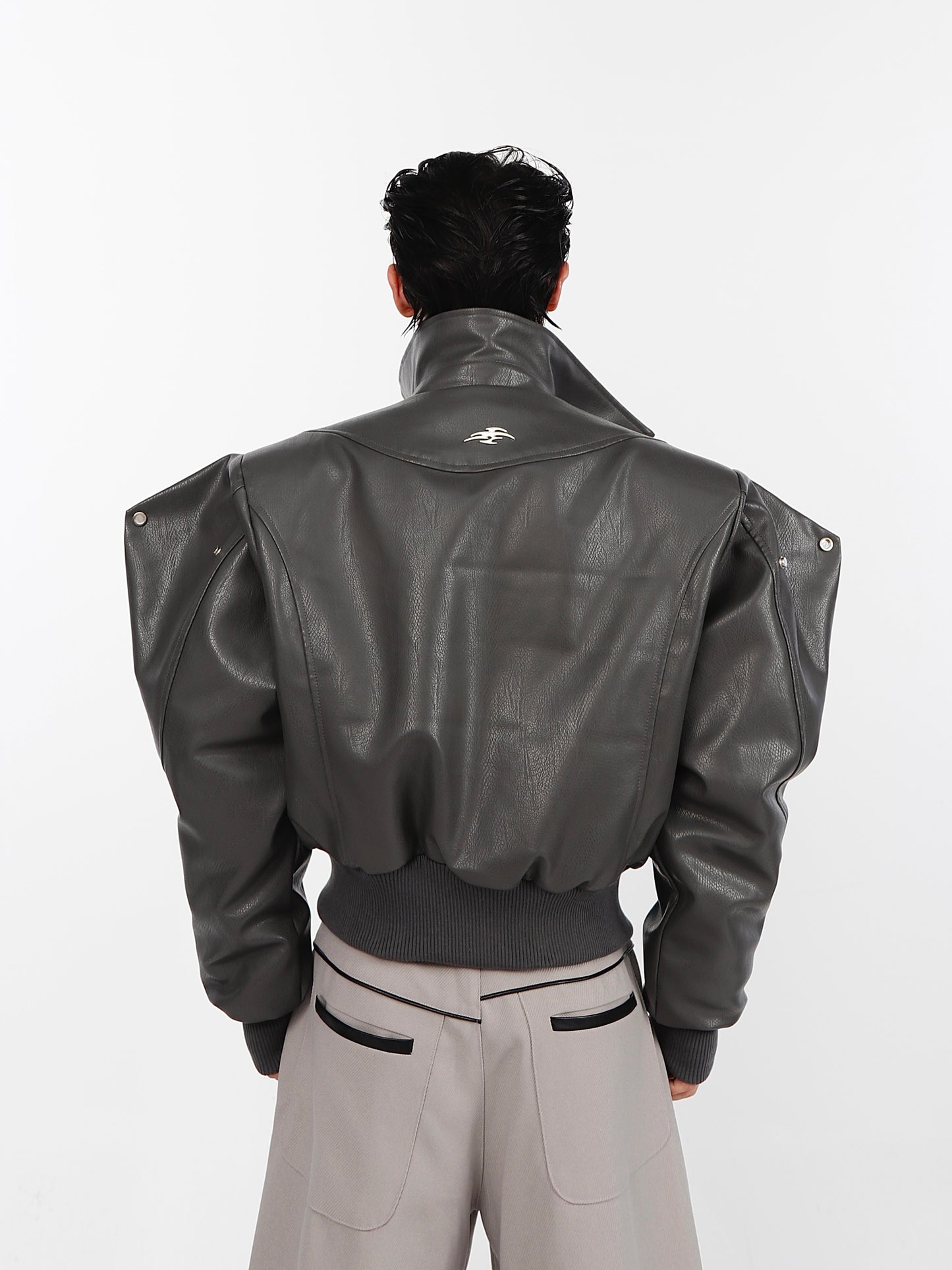 UNISEX Exaggerated Shoulder pad Motorcycle Leather Jacket | Vegan Leather [H153]