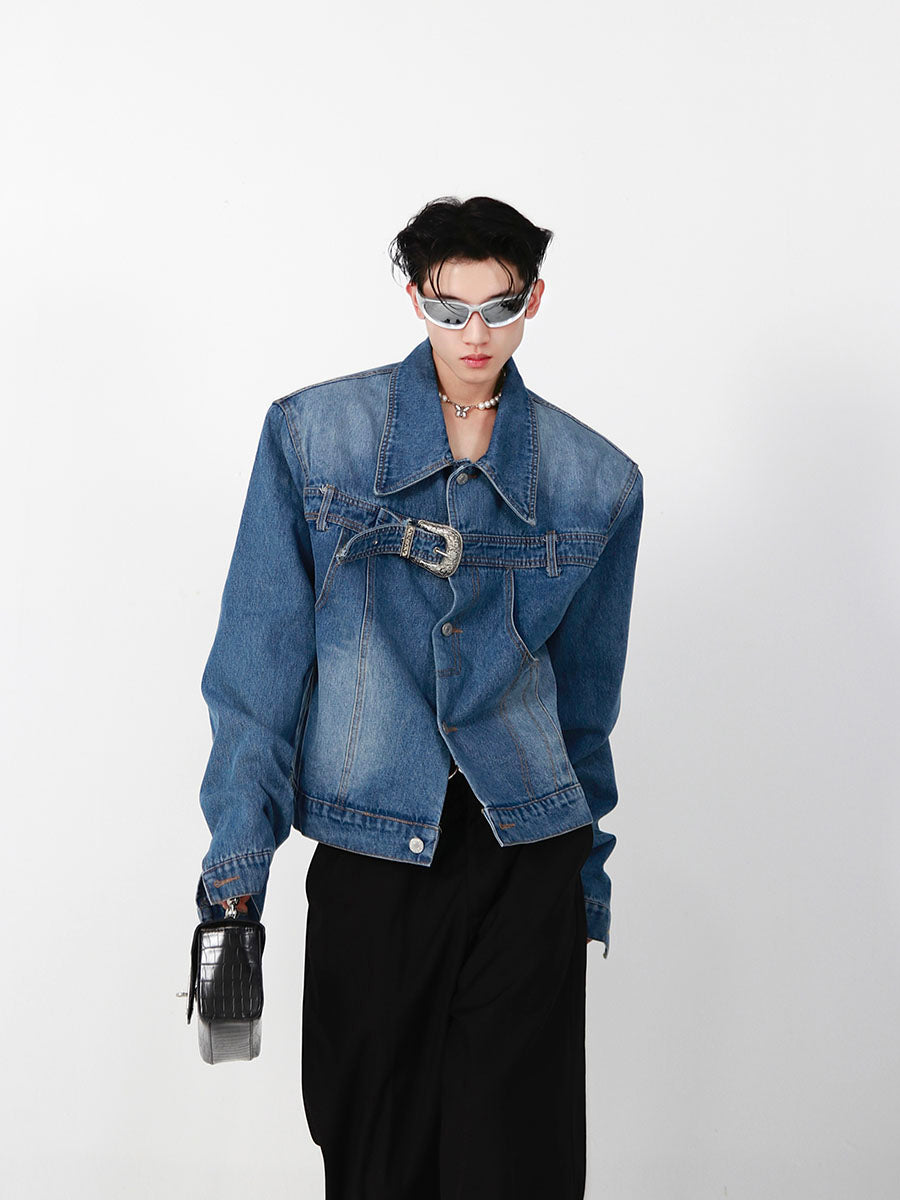 UNISEX Belt and Buckle Denim Jacket [H184]