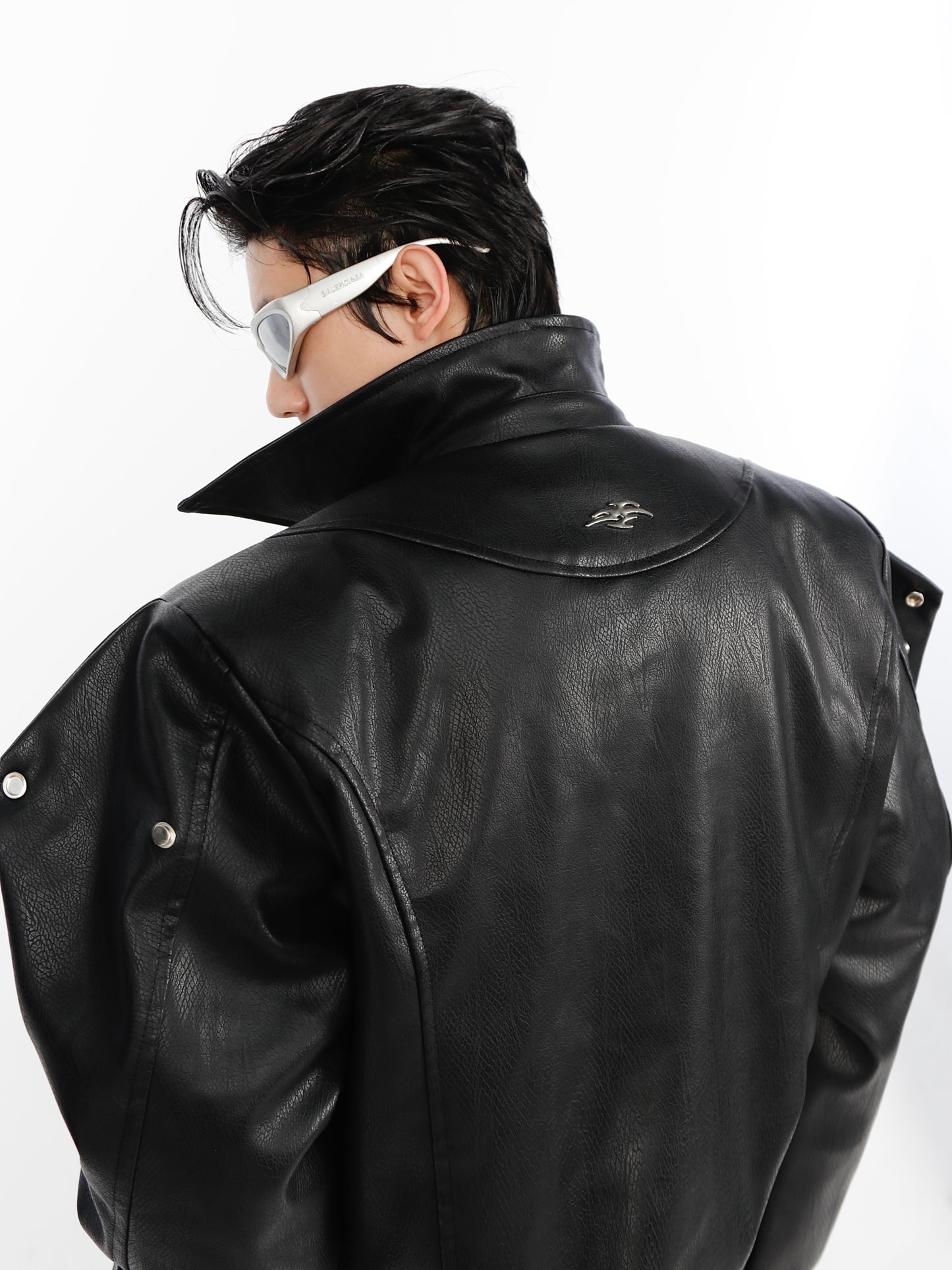 UNISEX Exaggerated Shoulder pad Motorcycle Leather Jacket | Vegan Leather [H153]