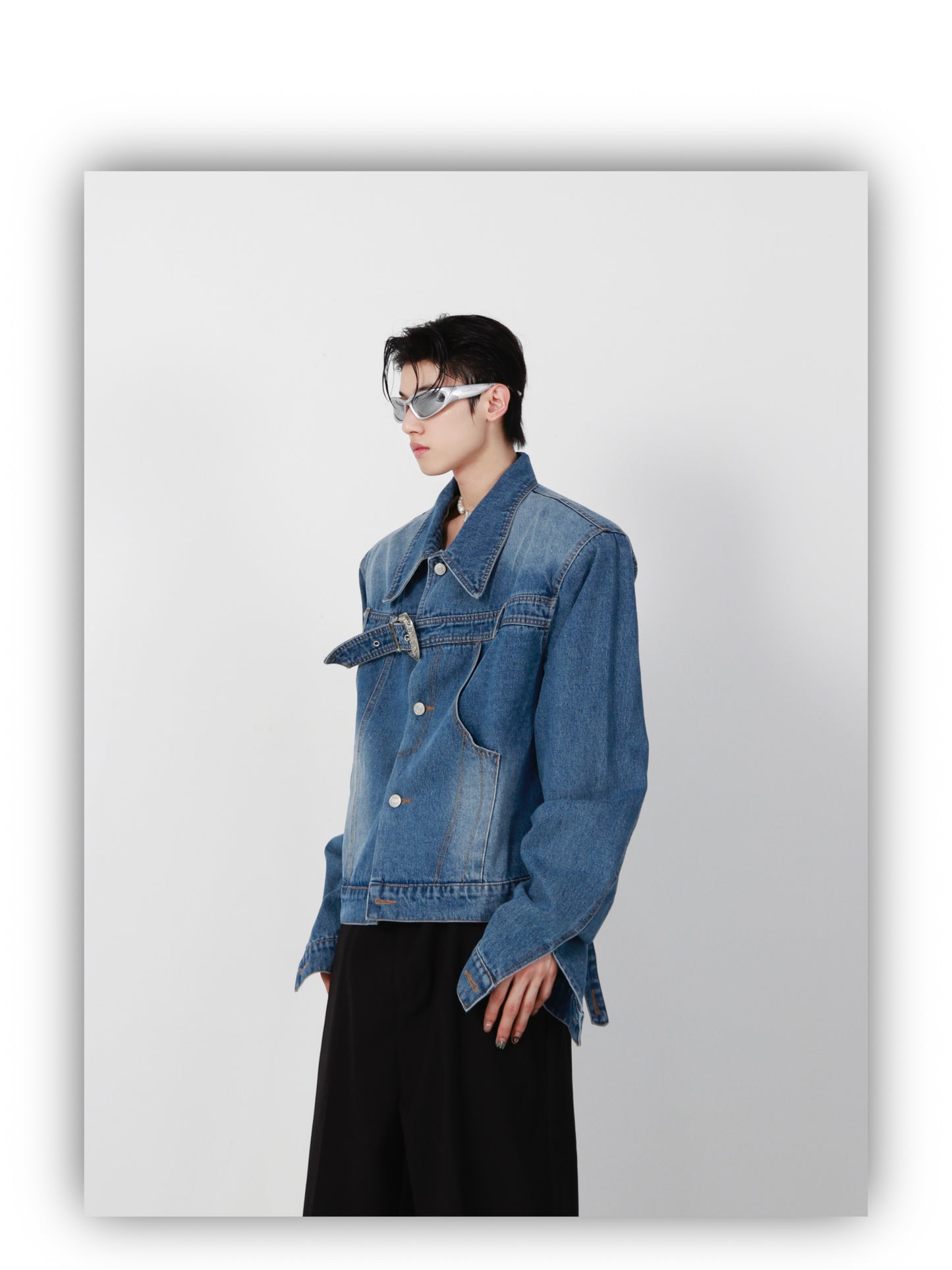 UNISEX Belt and Buckle Denim Jacket [H184]