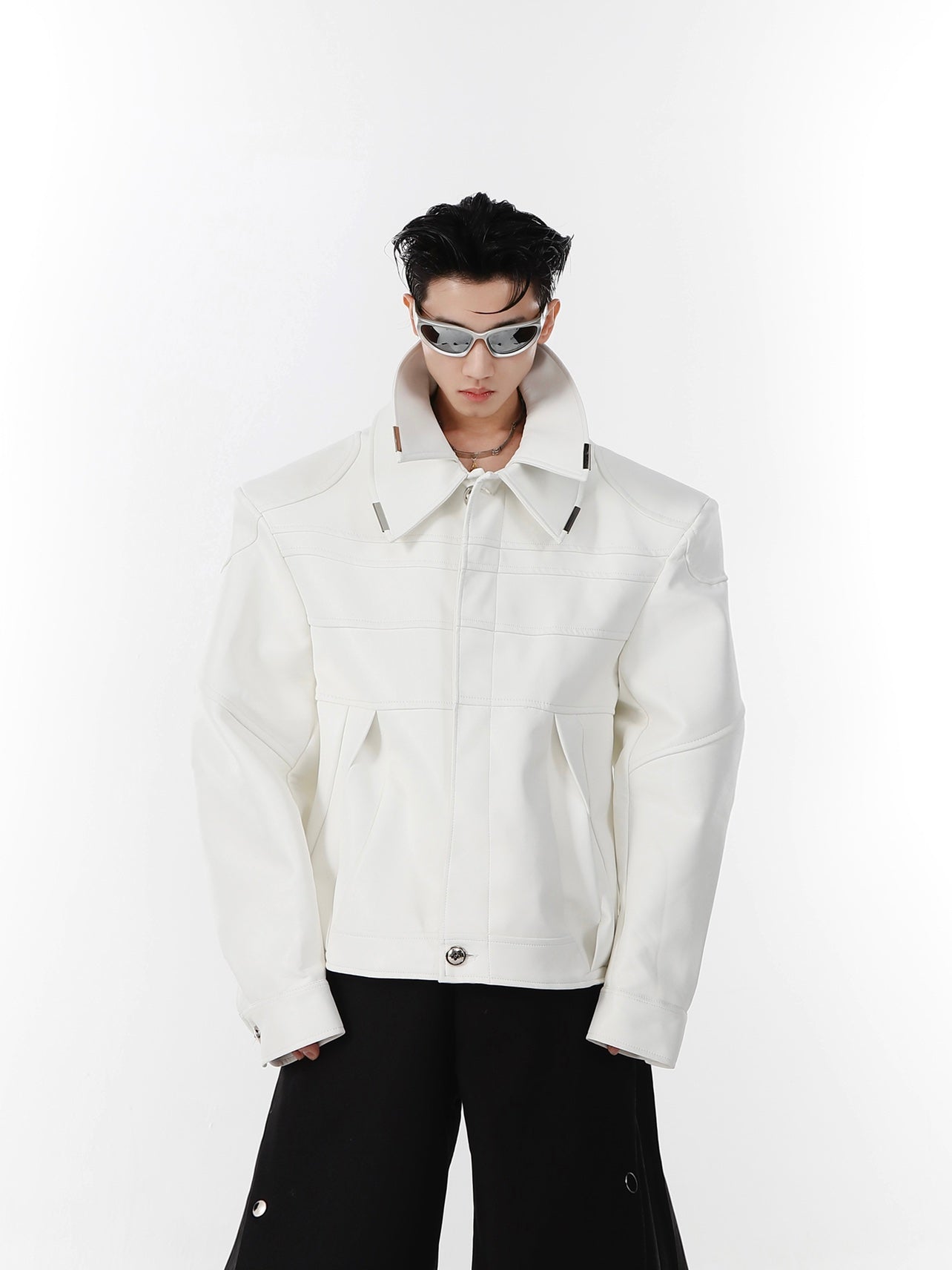 UNISEX Double Layered Collar Deconstructed Leather Jacket | Vegan PU Leather [H156]